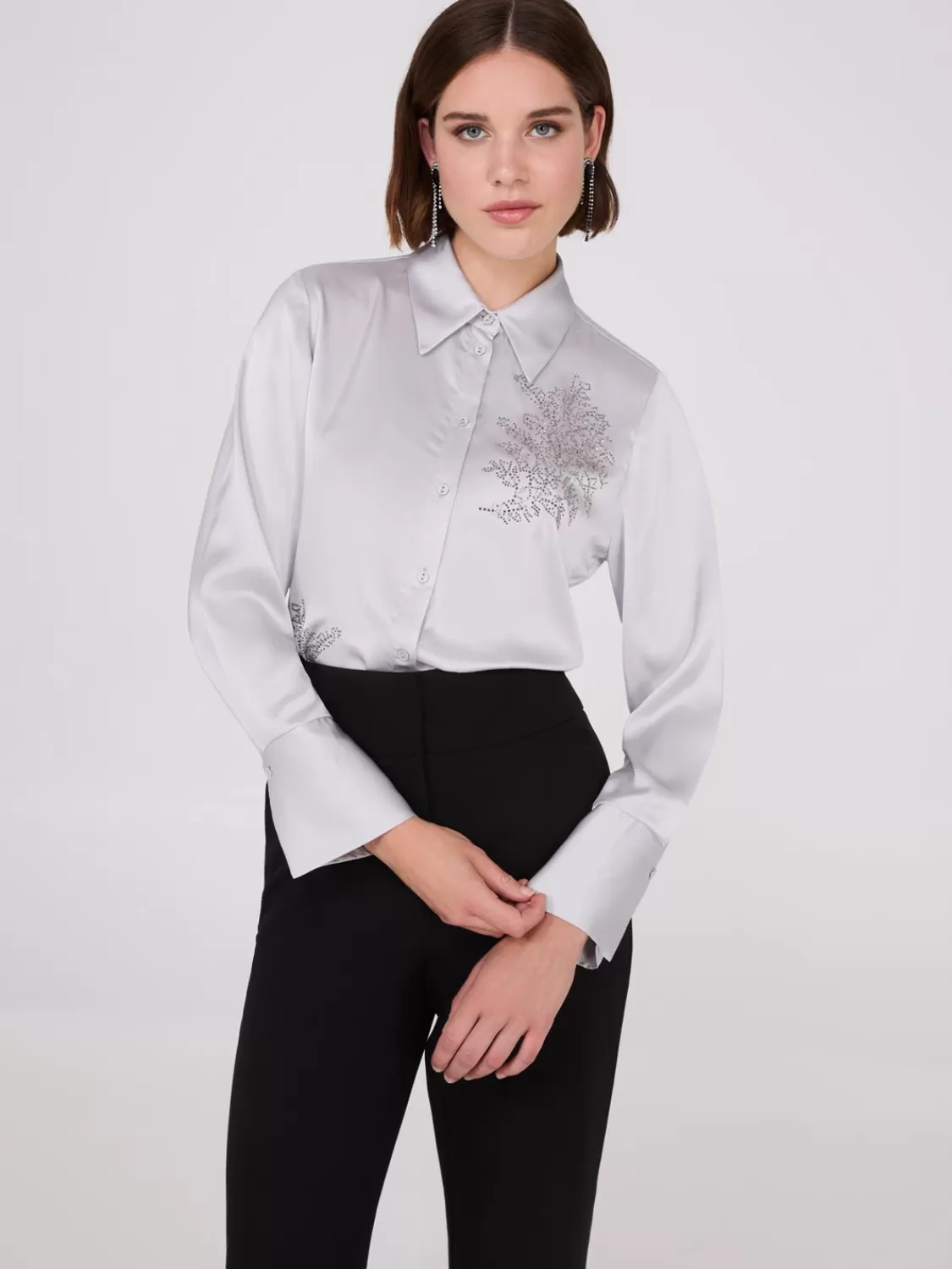 Suzy Shier Tops | Long Sleeve*Rhinestone Embellished Button-Front Blouse