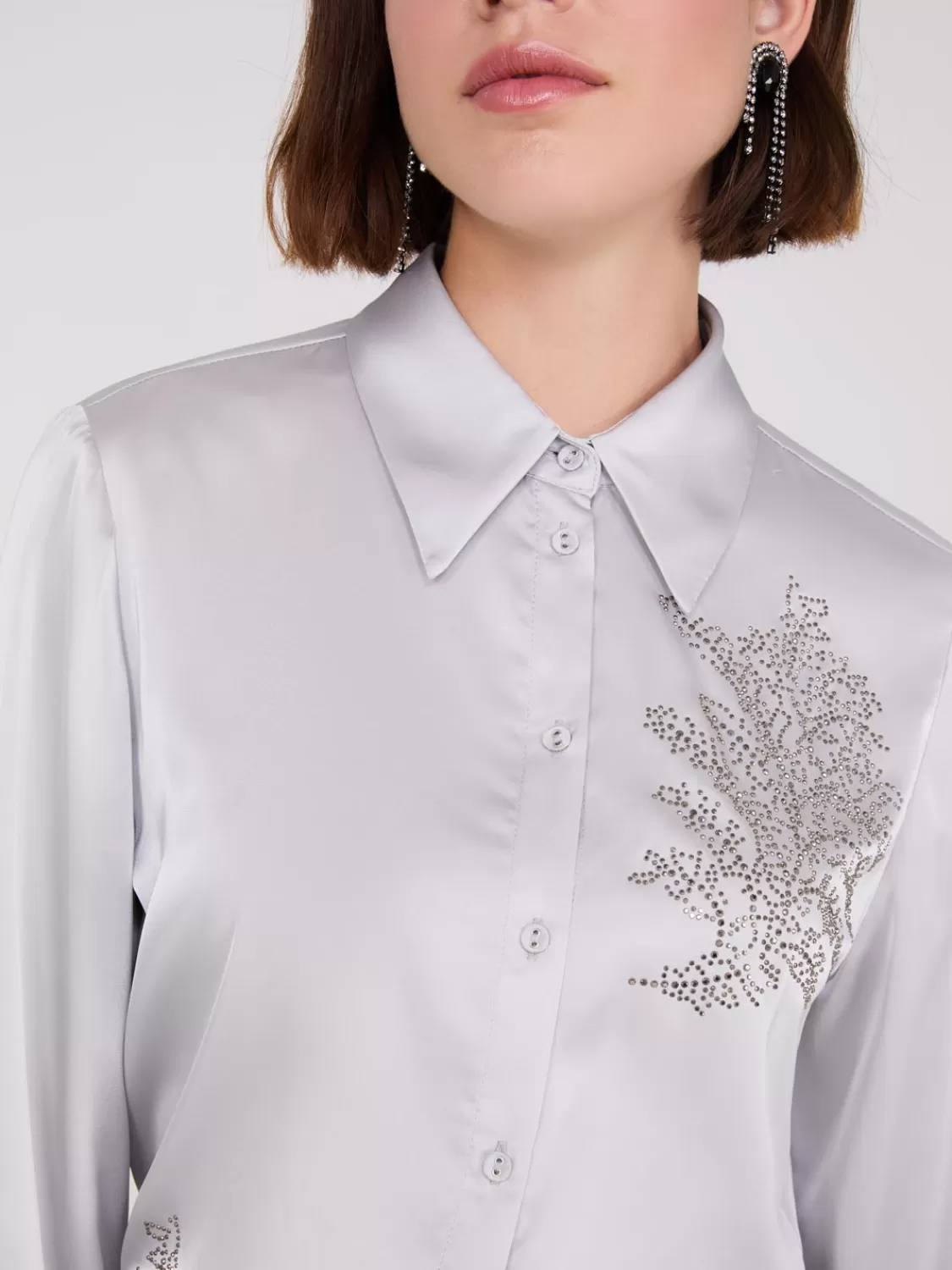 Suzy Shier Tops | Long Sleeve*Rhinestone Embellished Button-Front Blouse