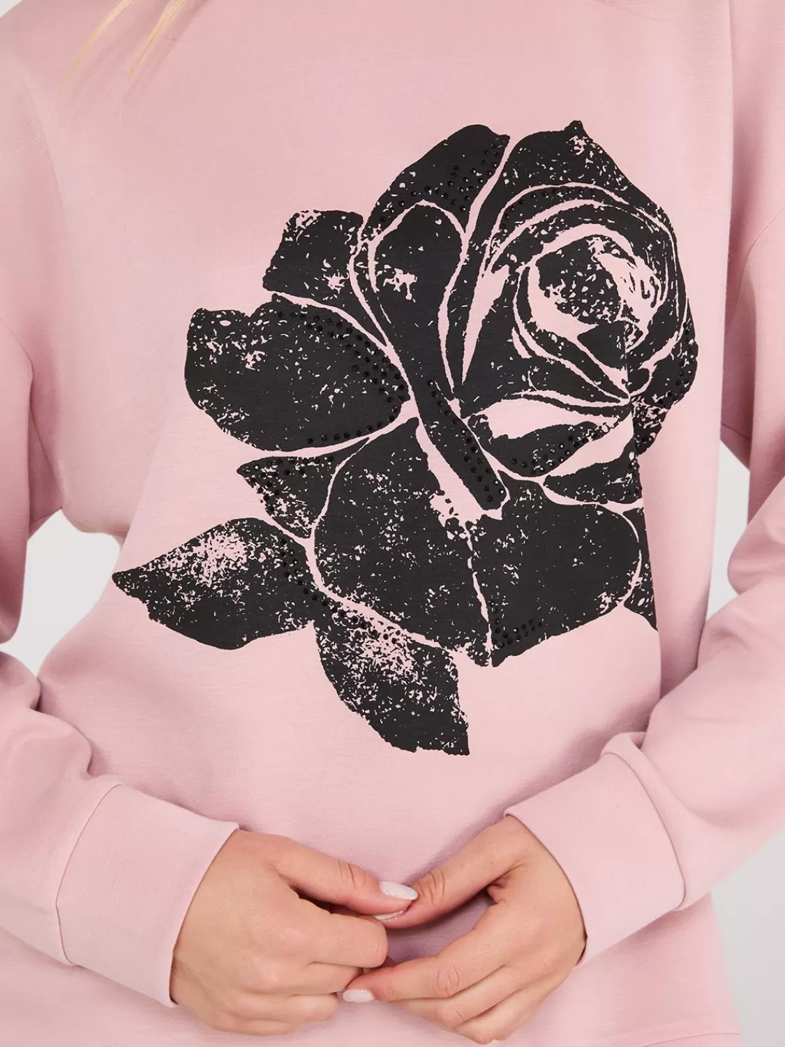Suzy Shier Lounge & Pjs | Long Sleeve*Rhinestone Flower Graphic Sweatshirt