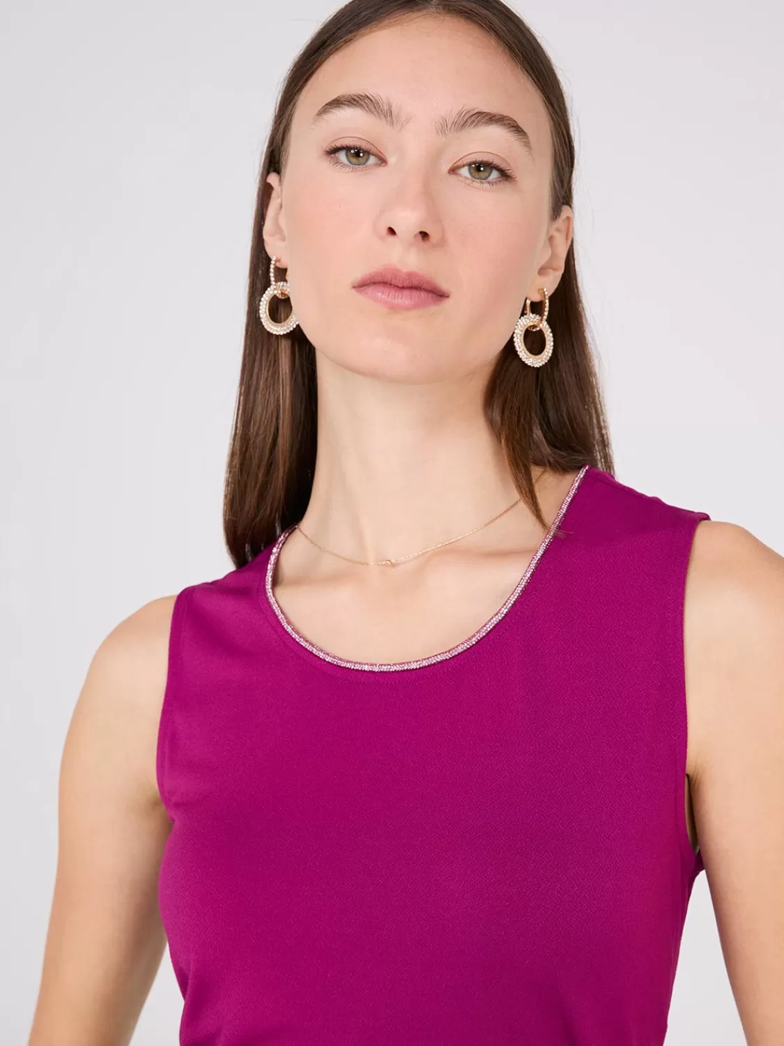 Suzy Shier Tops | Sleeveless*Rhinestone Neckline Sleeveless Top
