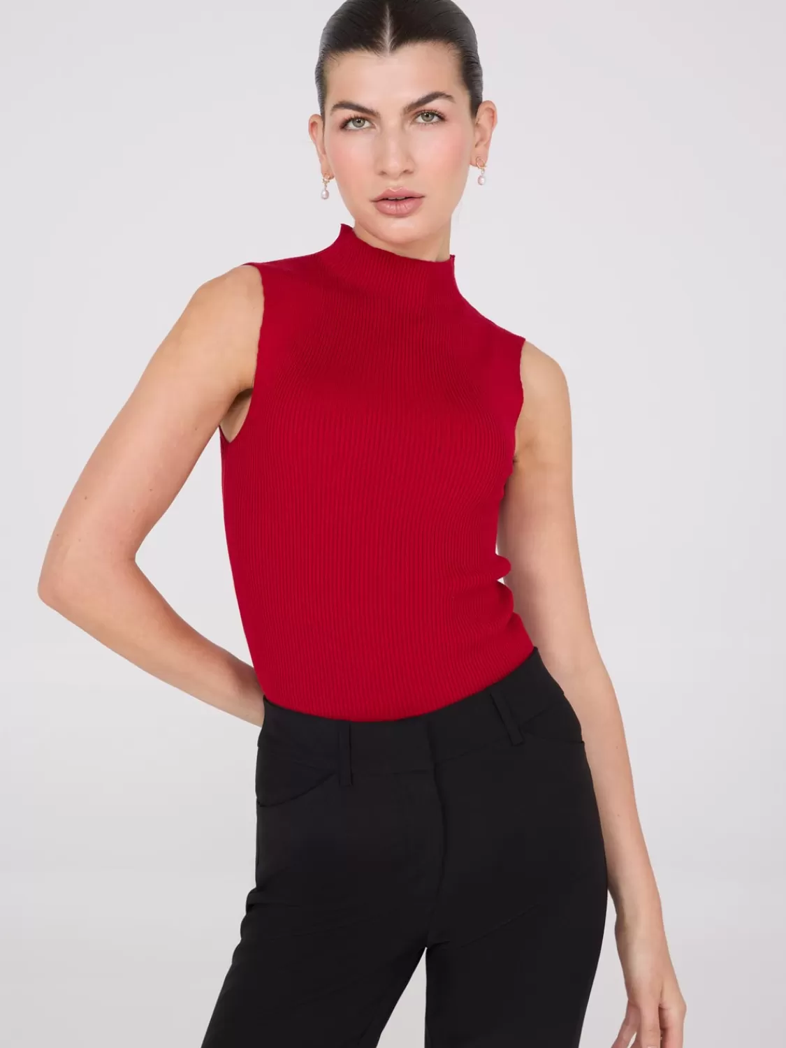 Suzy Shier Sleeveless | Sweaters & Cardigans*Ribbed Funnel Neck Sleeveless Sweater