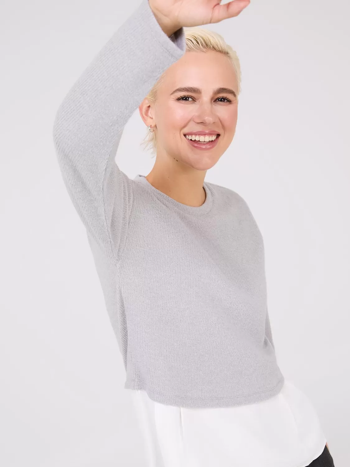 Suzy Shier Long Sleeve*Ribbed Melange 2-Fer Top