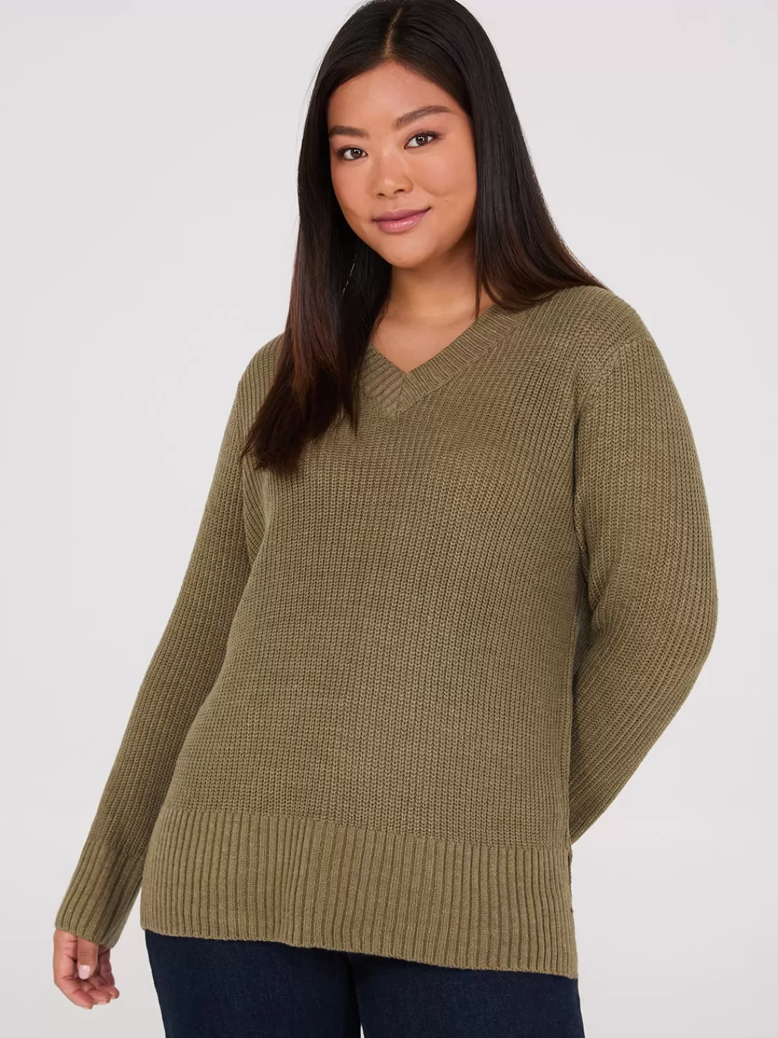 Suzy Shier Long Sleeve | Sweaters & Cardigans*Ribbed V-Neck Sweater With Side Slits