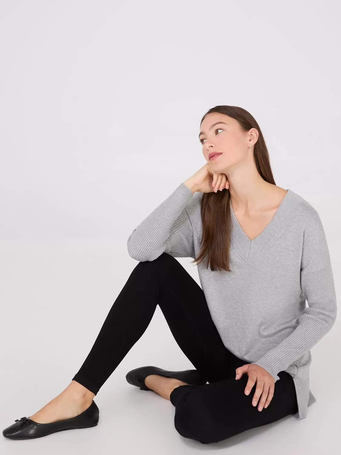 Suzy Shier Long Sleeve | Sweaters & Cardigans*Ribbed V-Neck Tunic Top