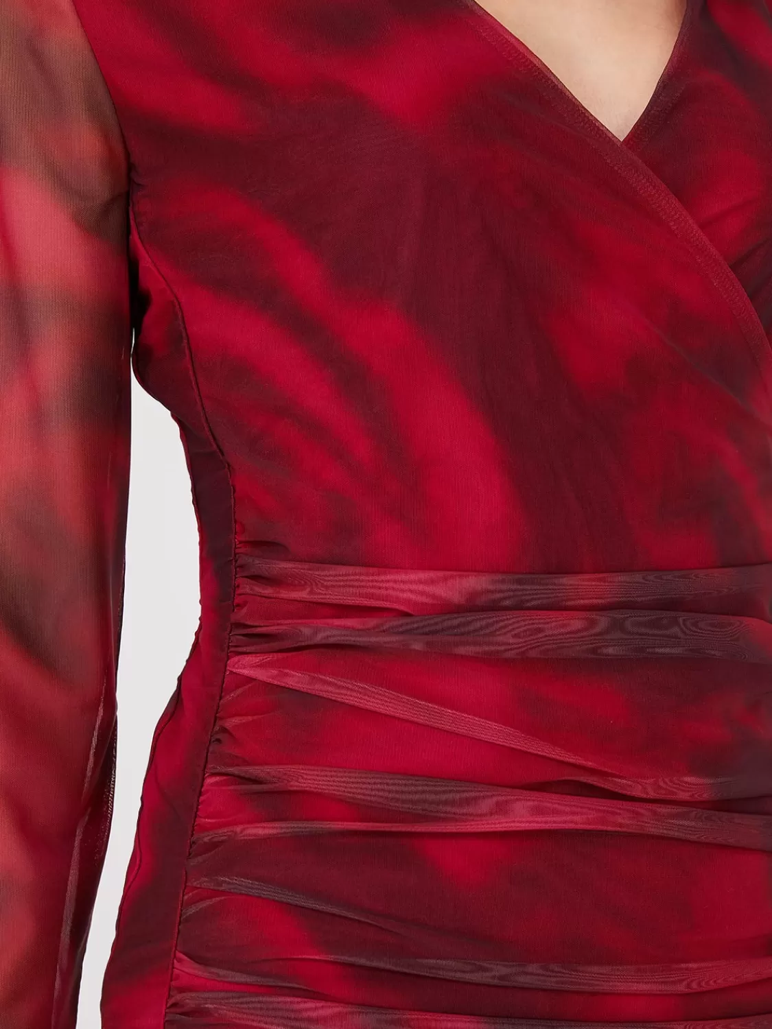 Suzy Shier Tops | Long Sleeve*Rose Print Crossover Mesh Top