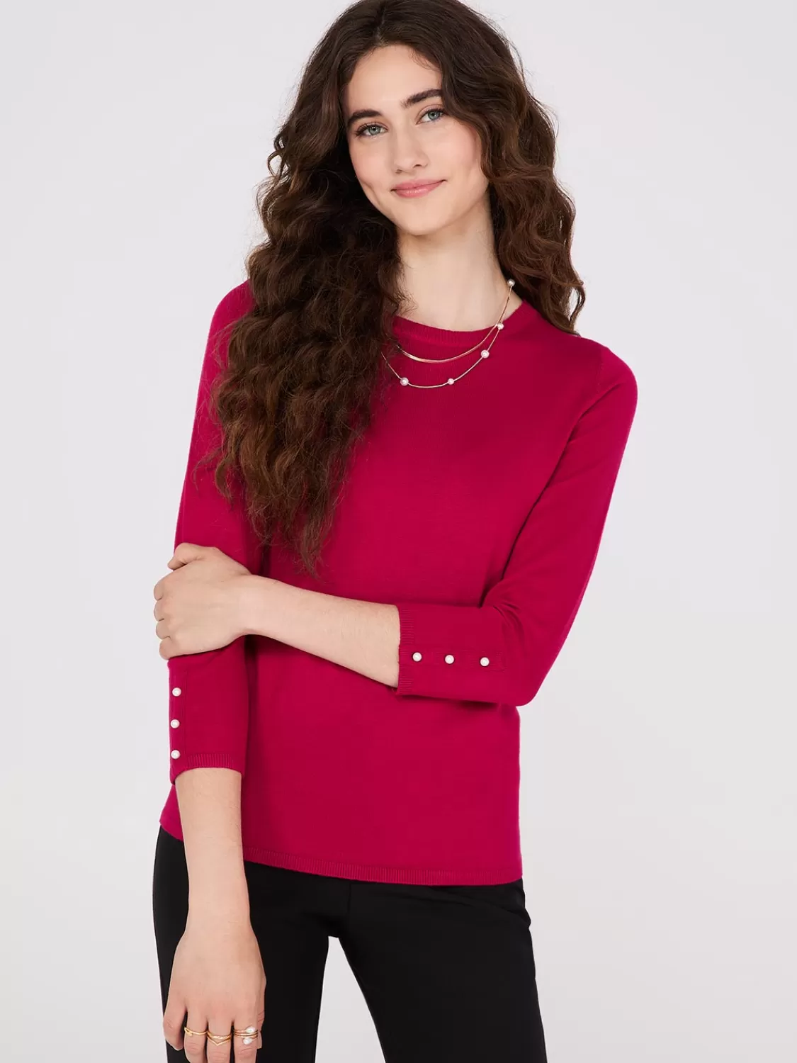 Suzy Shier Long Sleeve | Sweaters & Cardigans*Round Neck Sweater With Button Details