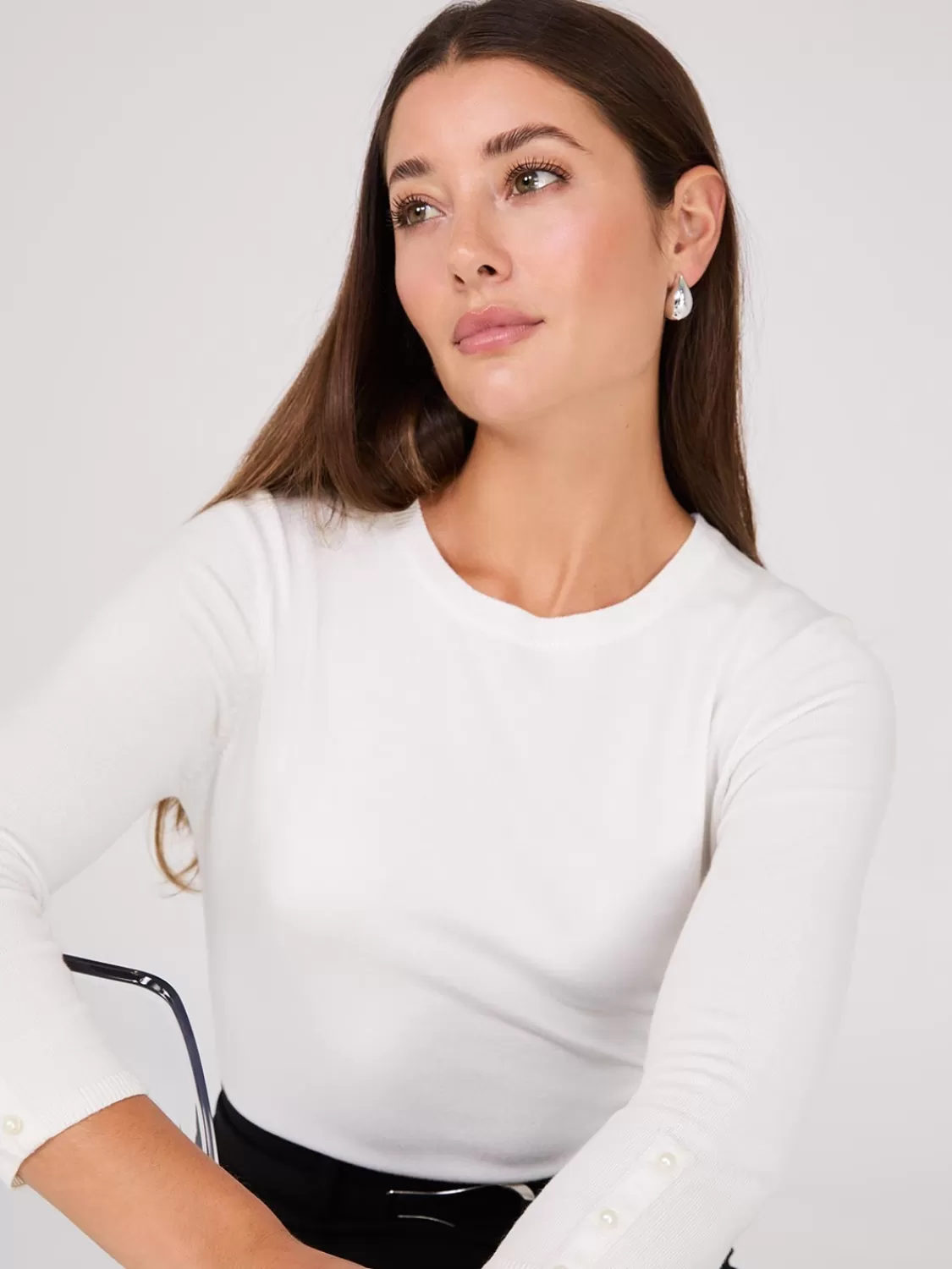 Suzy Shier Long Sleeve | Sweaters & Cardigans*Round Neck Sweater With Button Details