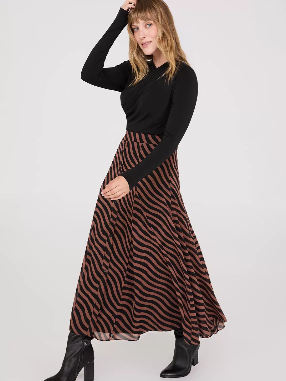 Suzy Shier Tops | Long Sleeve*Ruched Drape Neck Top
