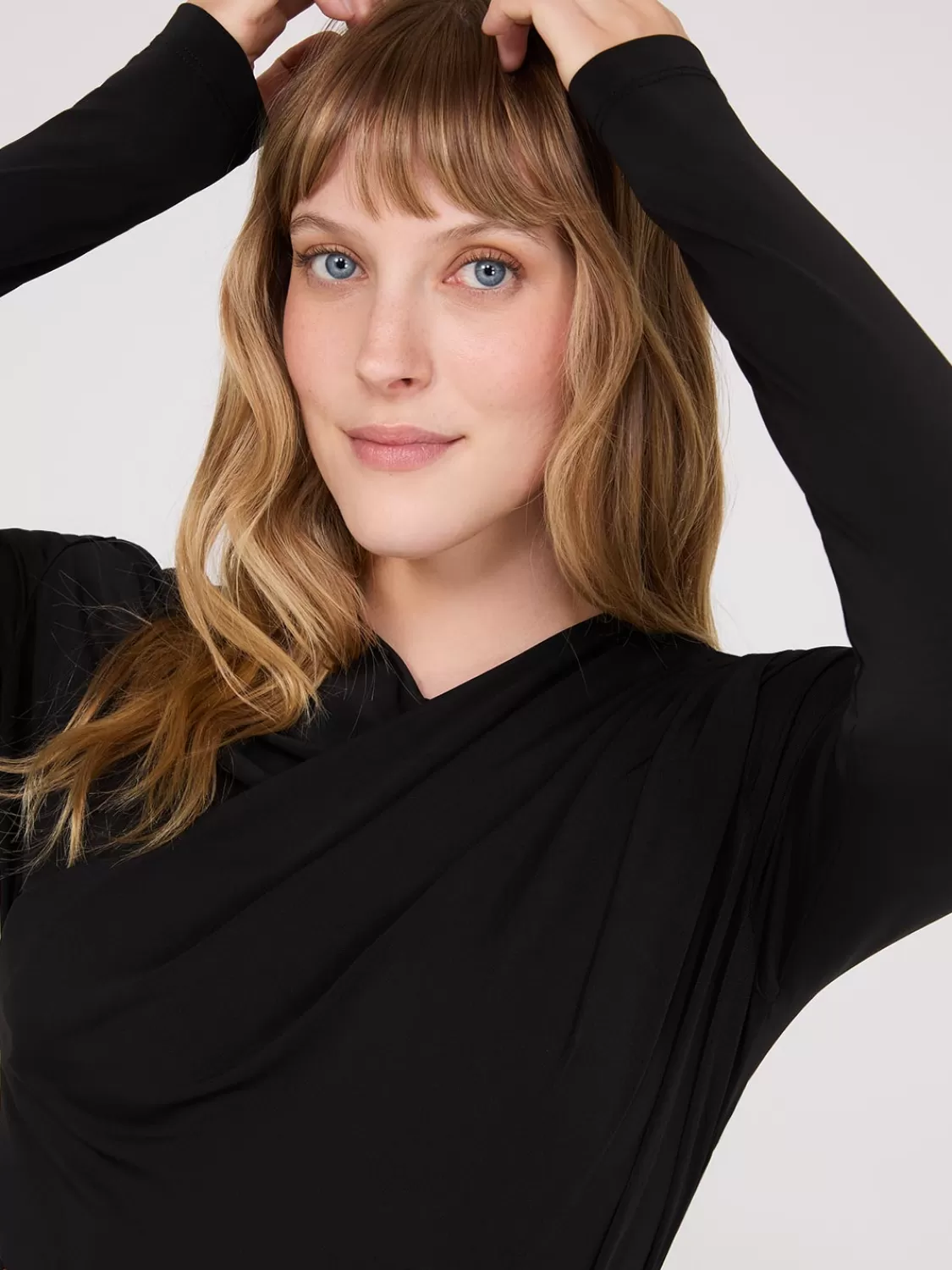 Suzy Shier Tops | Long Sleeve*Ruched Drape Neck Top