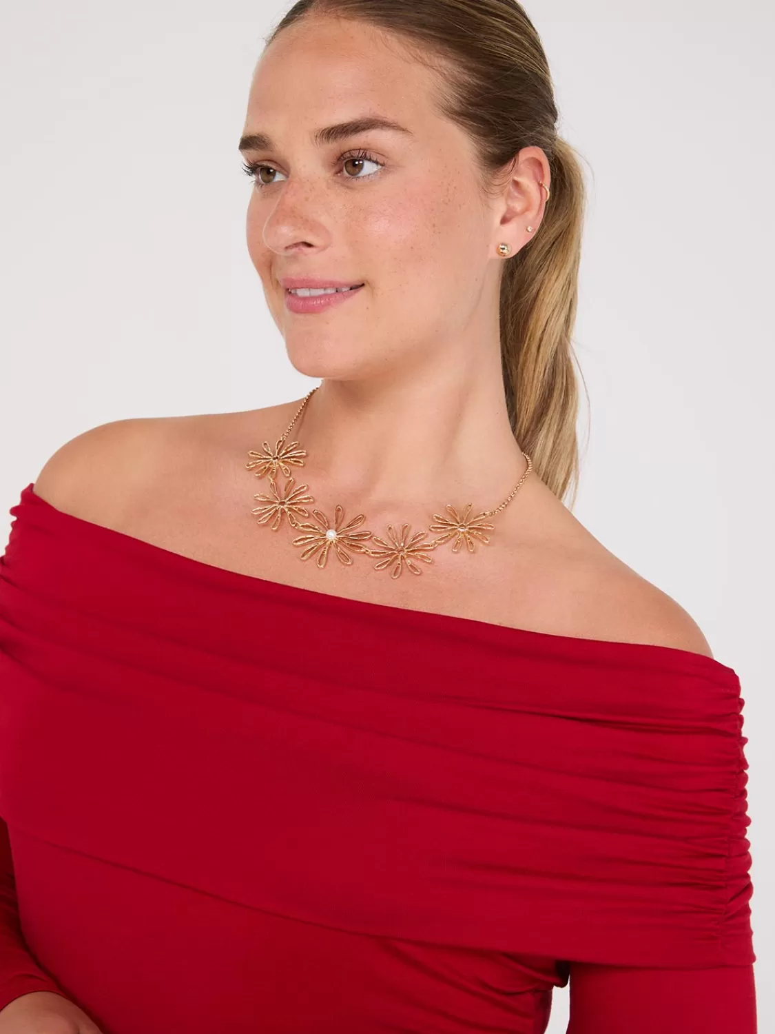 Suzy Shier Tops | Long Sleeve*Ruched Off-The-Shoulder Top
