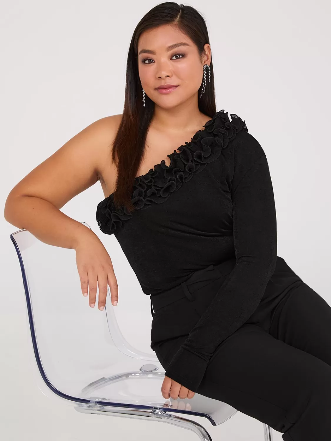Suzy Shier Sleeveless | Long Sleeve*Ruffle One-Shoulder Top