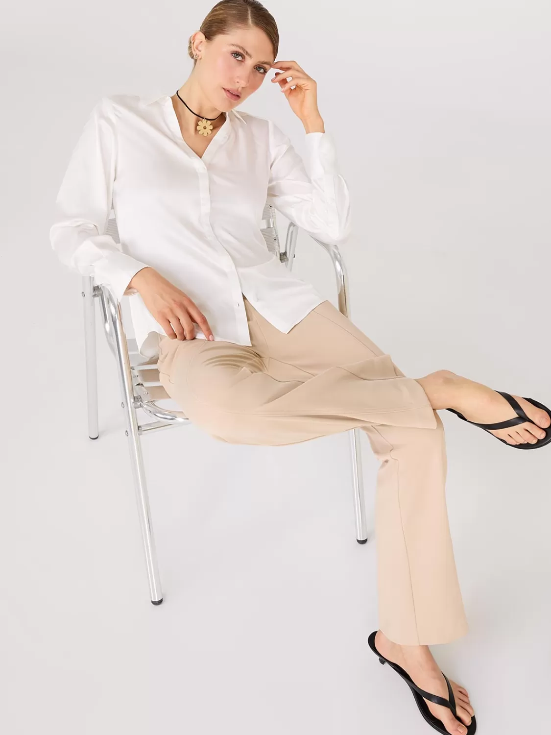 Suzy Shier Tops | Long Sleeve*Satin Button-Front Blouse