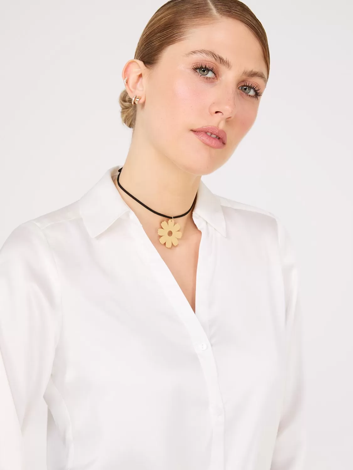 Suzy Shier Tops | Long Sleeve*Satin Button-Front Blouse