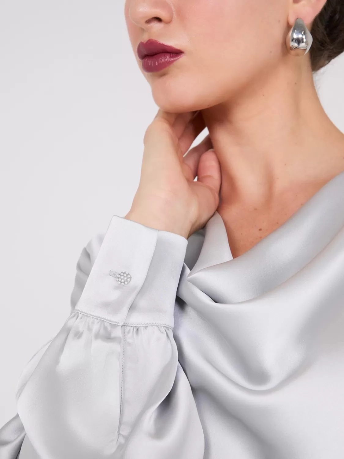 Suzy Shier Tops | Long Sleeve*Satin Cowl Neck Blouse