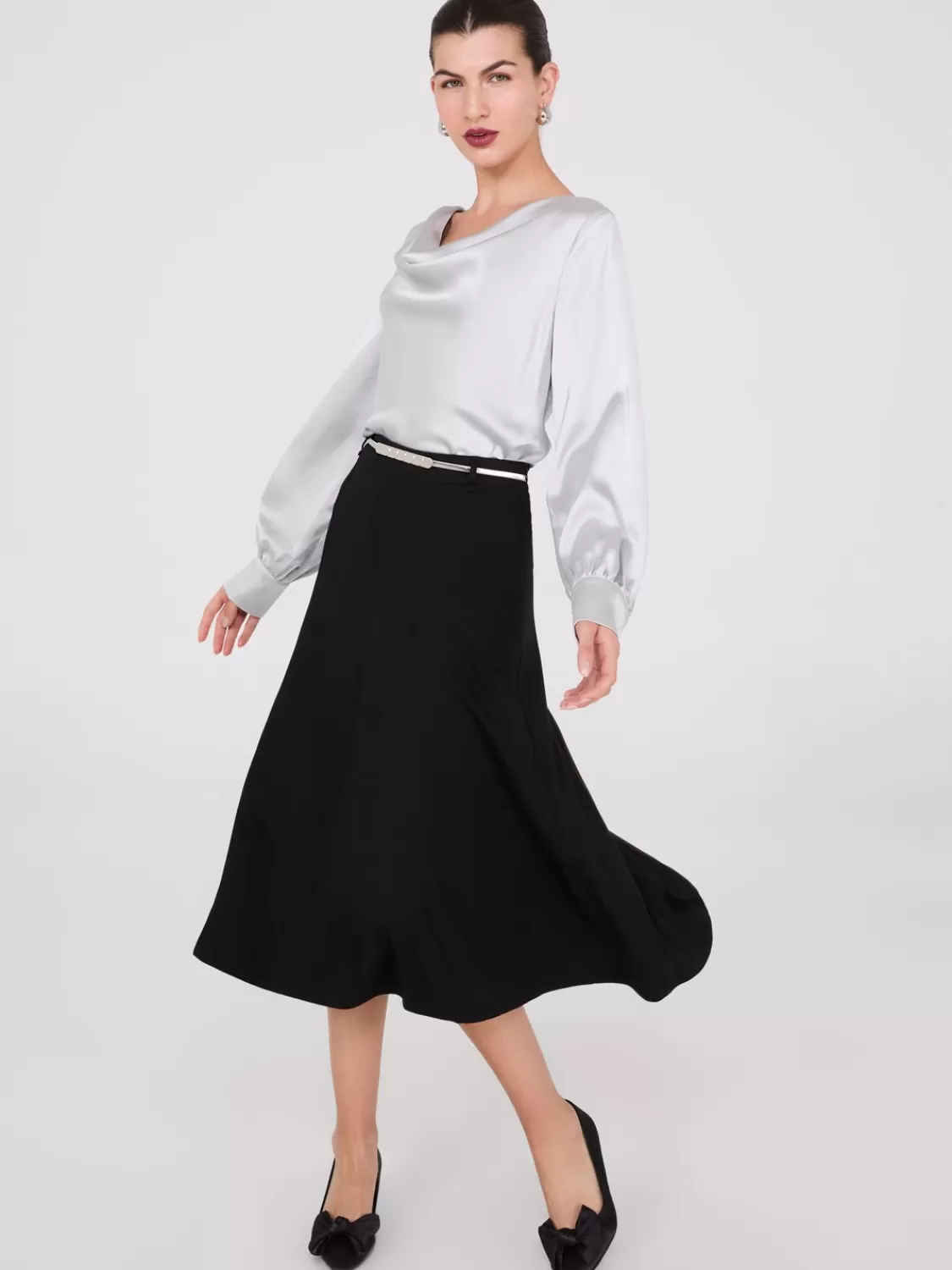 Suzy Shier Tops | Long Sleeve*Satin Cowl Neck Blouse