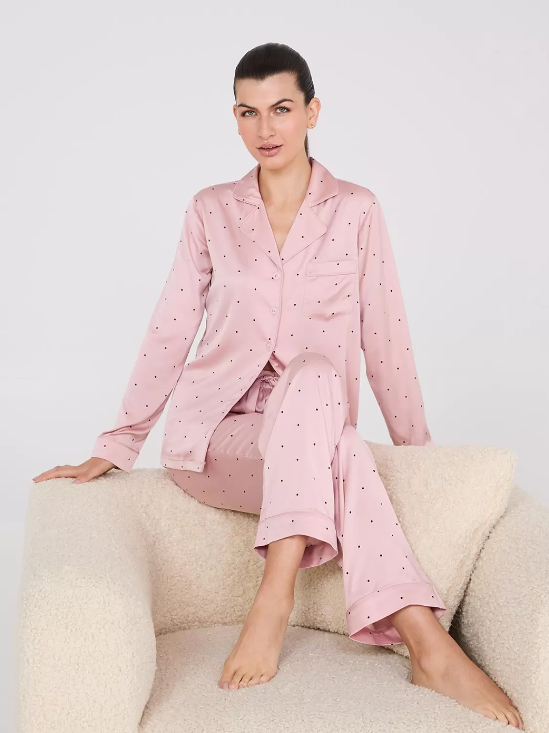 Suzy Shier Lounge & Pjs*Satin Polka Dot Print Pajama Set