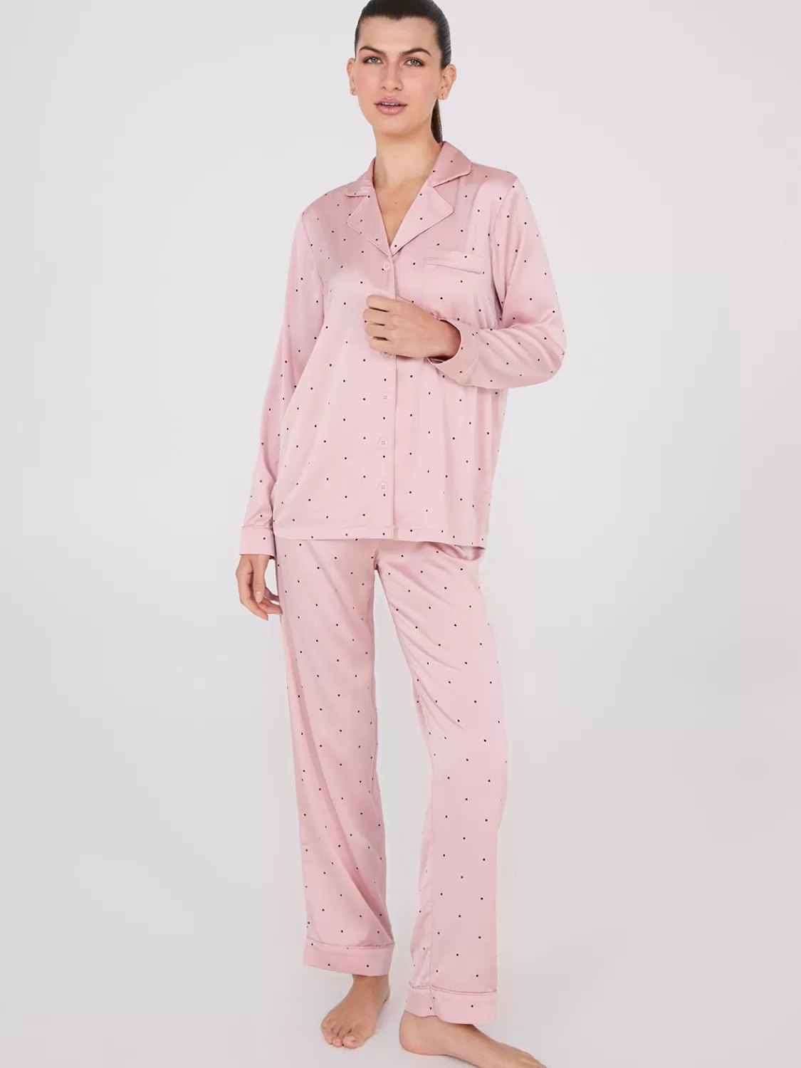 Suzy Shier Lounge & Pjs*Satin Polka Dot Print Pajama Set