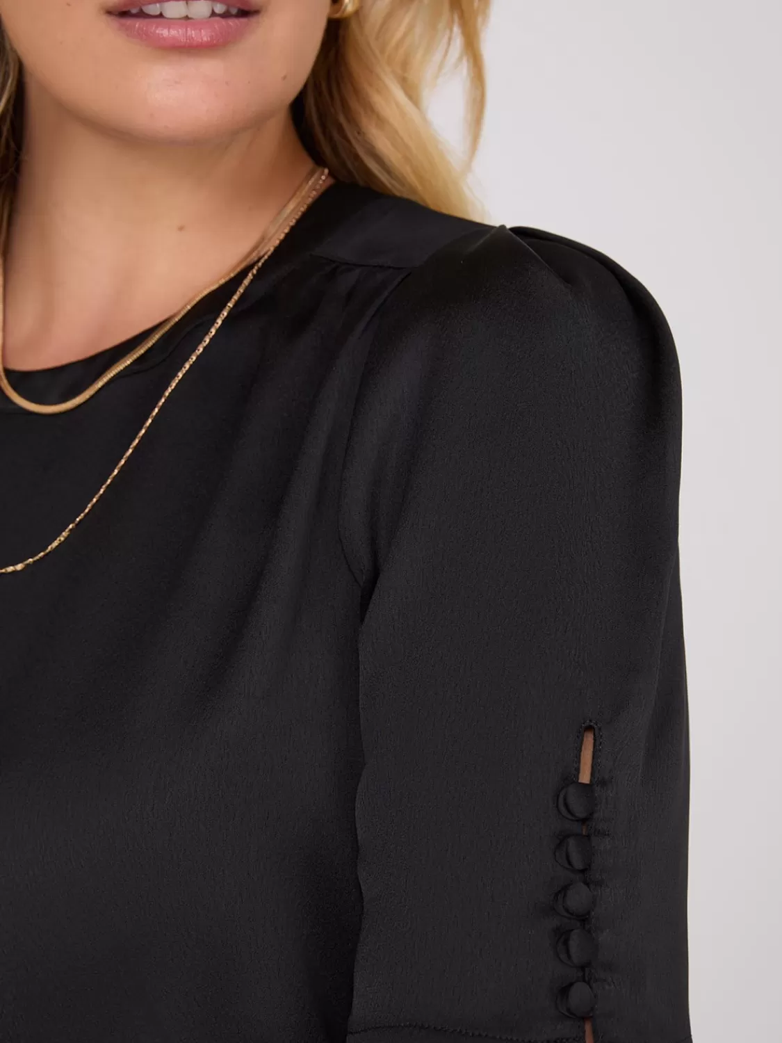 Suzy Shier Tops | Short Sleeve*Satin Puff Sleeve Popover Top