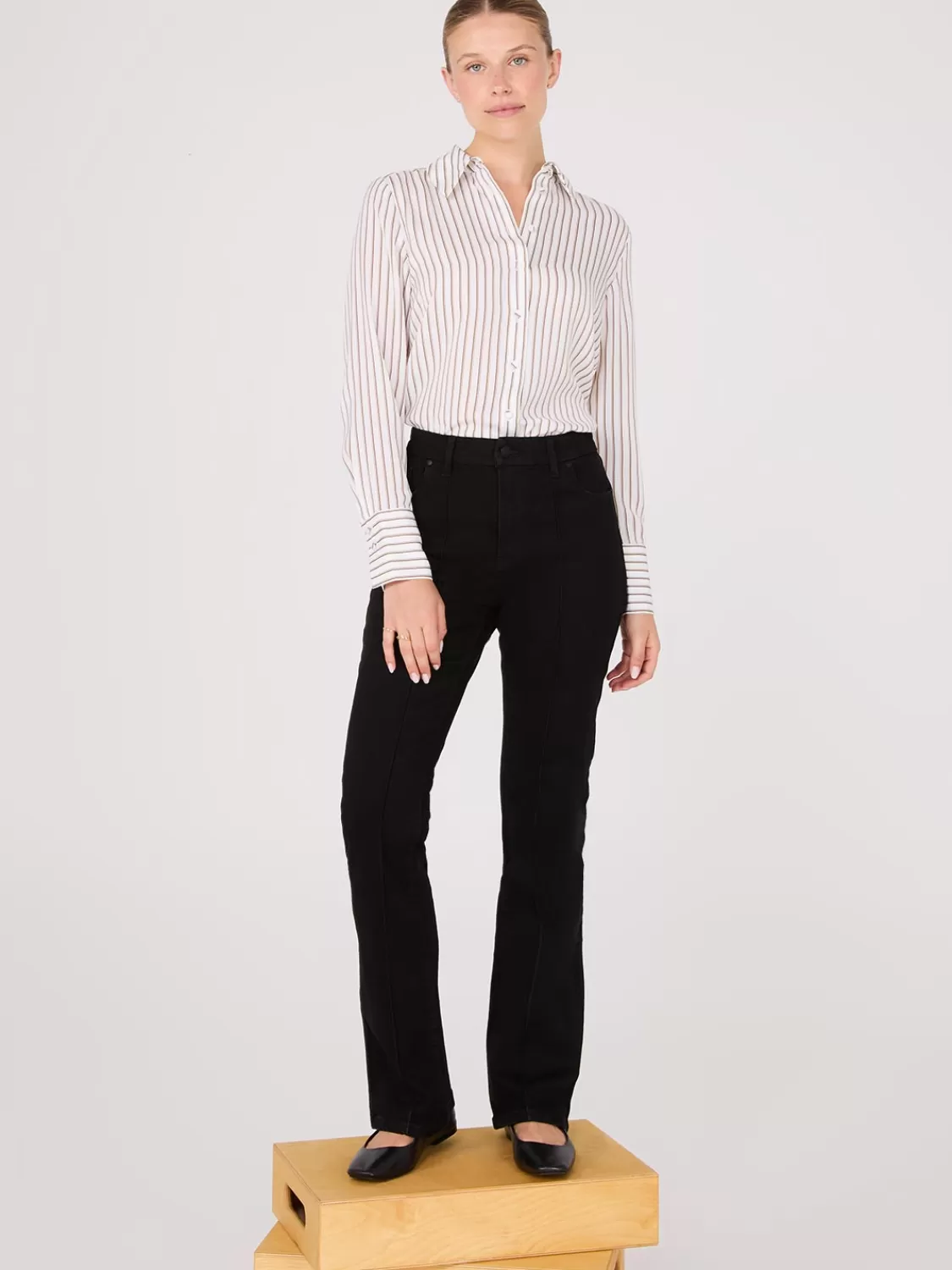 Suzy Shier Tops | Long Sleeve*Satin Striped Button-Front Blouse
