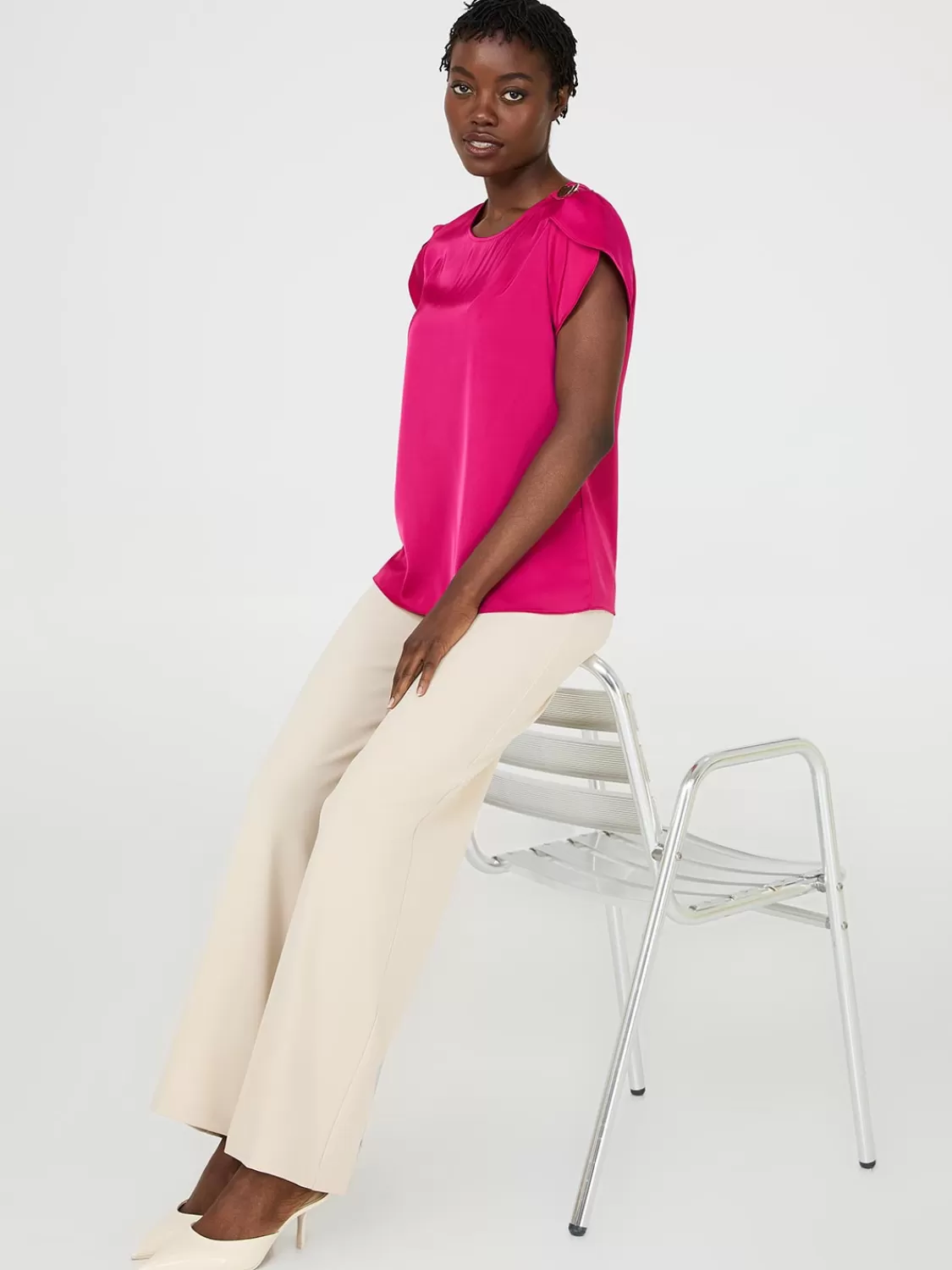 Suzy Shier Tops | Short Sleeve*Satin Tulip Sleeve Blouse
