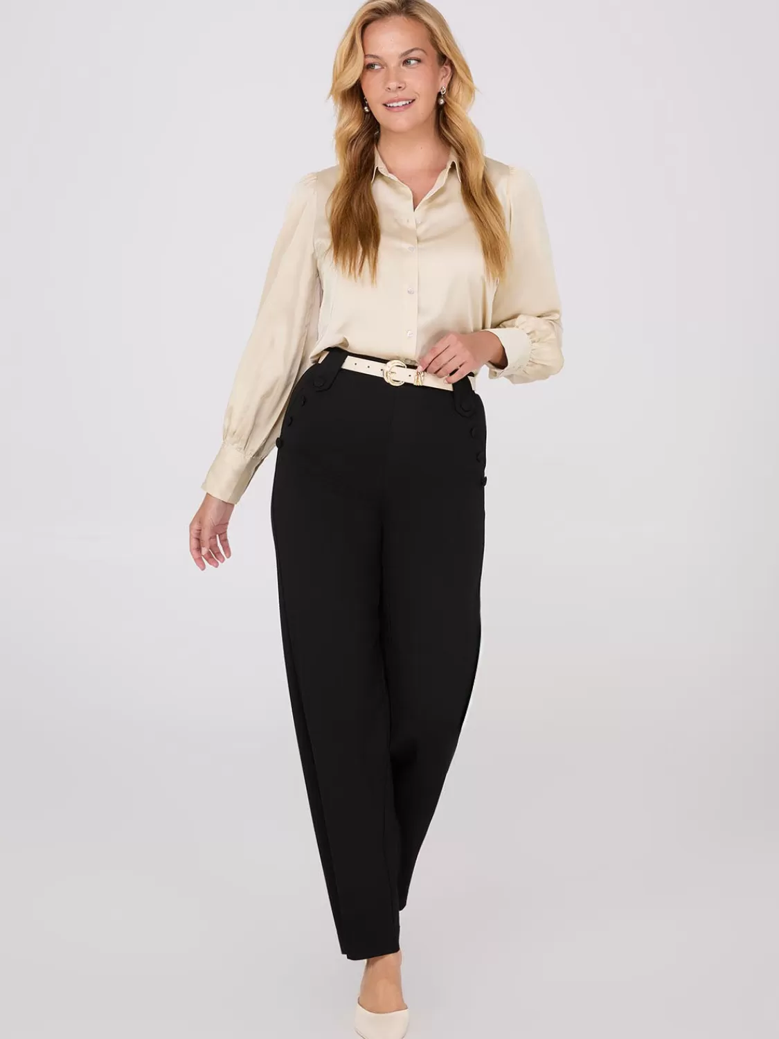 Suzy Shier Tops | Long Sleeve*Satin Volume Sleeve Button-Front Blouse