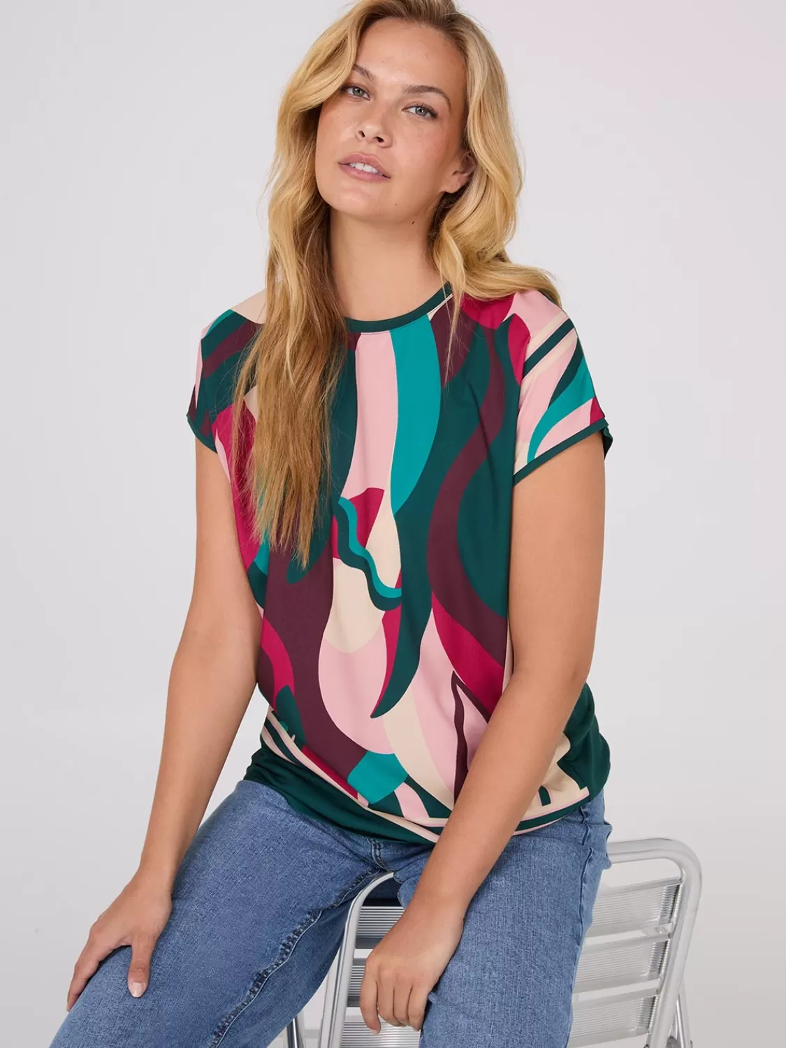 Suzy Shier Short Sleeve | Tank Tops & T-Shirts*Scarf Print Short Sleeve Jersey T-Shirt