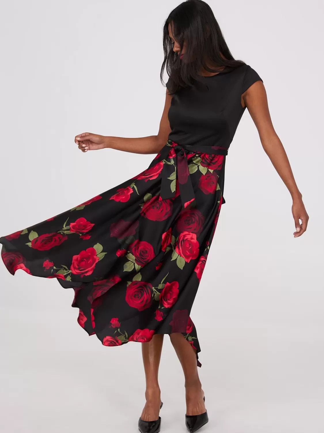 Suzy Shier Midi & Maxi | Party Dresses*Scuba Midi Dress With Printed Satin Skirt