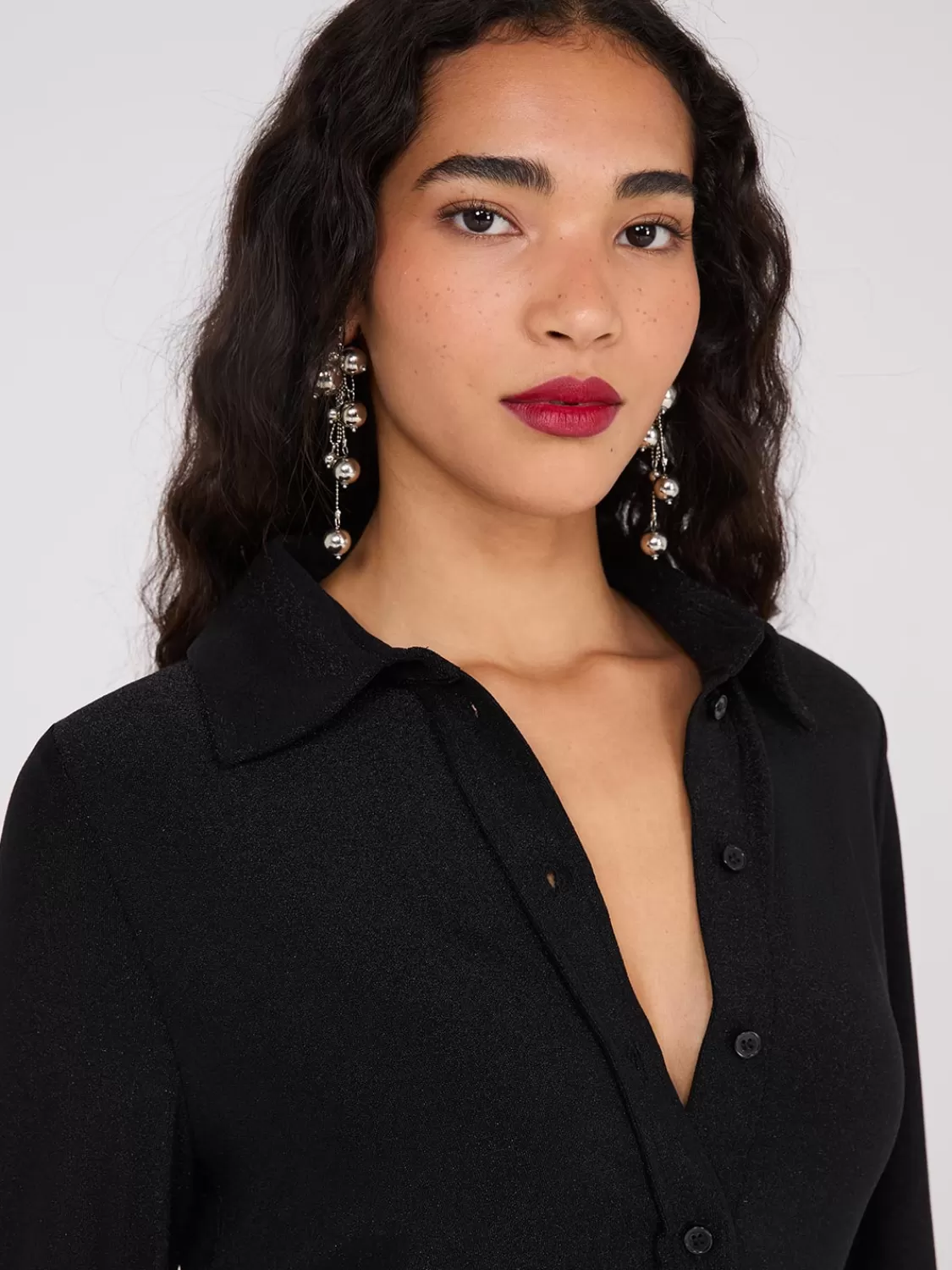 Suzy Shier Tops | Long Sleeve*Shimmer Button-Front Blouse