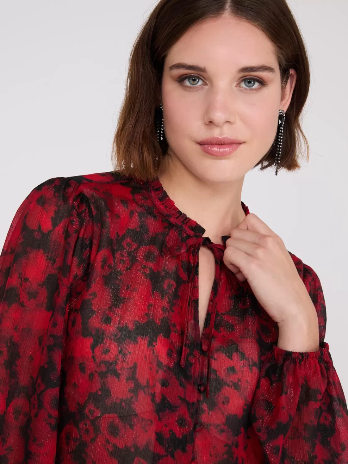 Suzy Shier Tops | Long Sleeve*Shimmer Floral Print Peplum Blouse