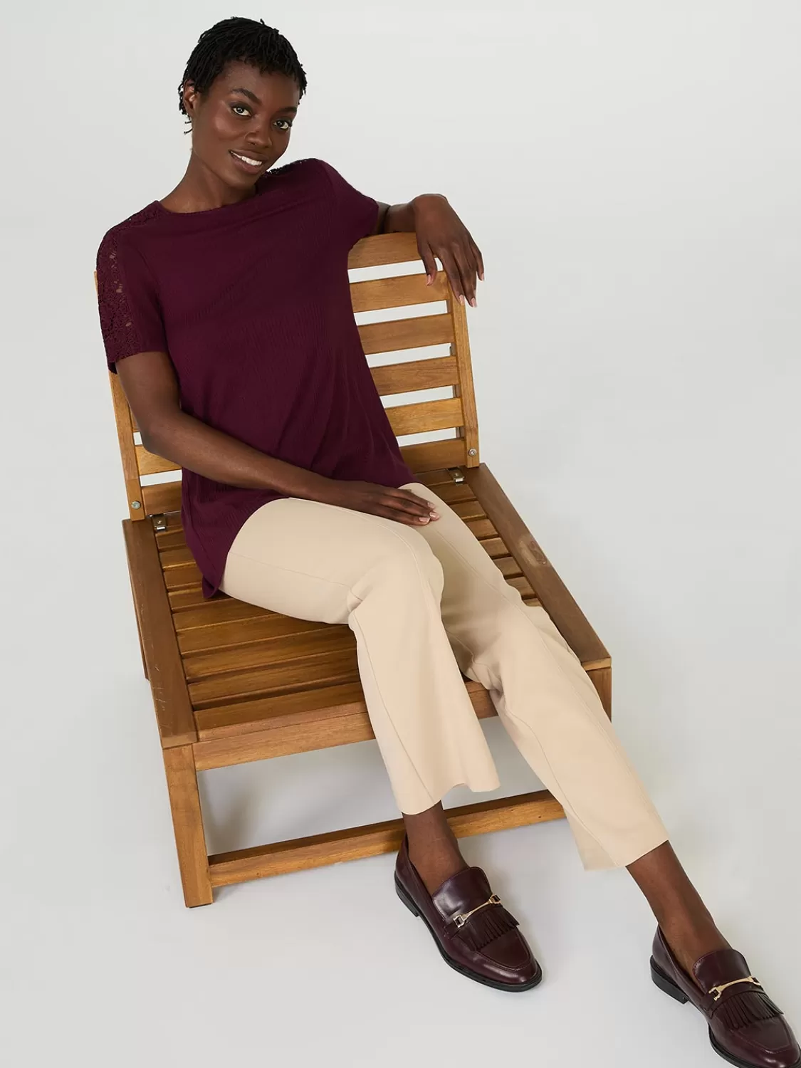 Suzy Shier Short Sleeve | Tank Tops & T-Shirts*Short Crochet Sleeve Ribbed Top