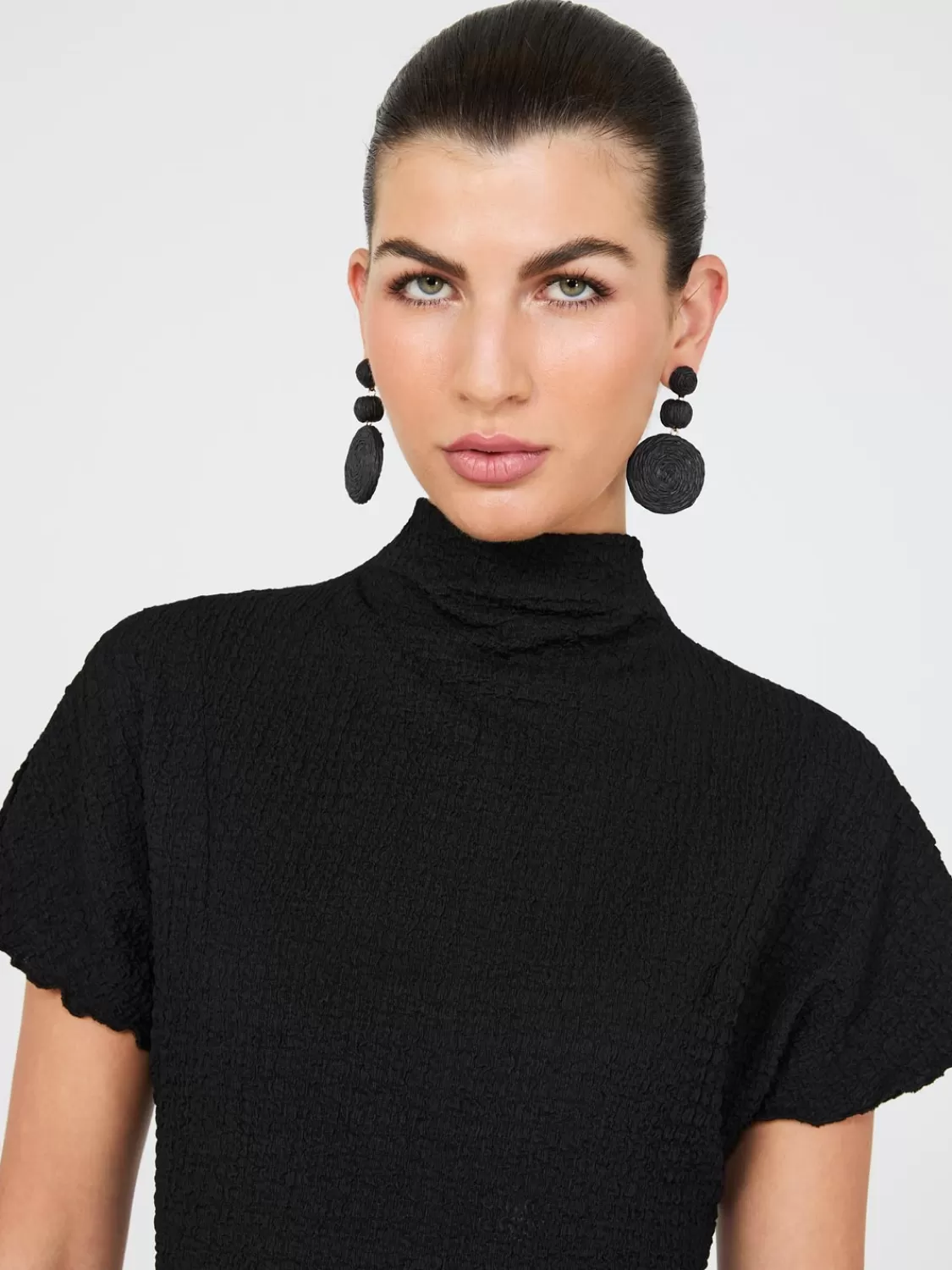 Suzy Shier Tops | Short Sleeve*Short Dolman Sleeve Textured Mock Neck Top