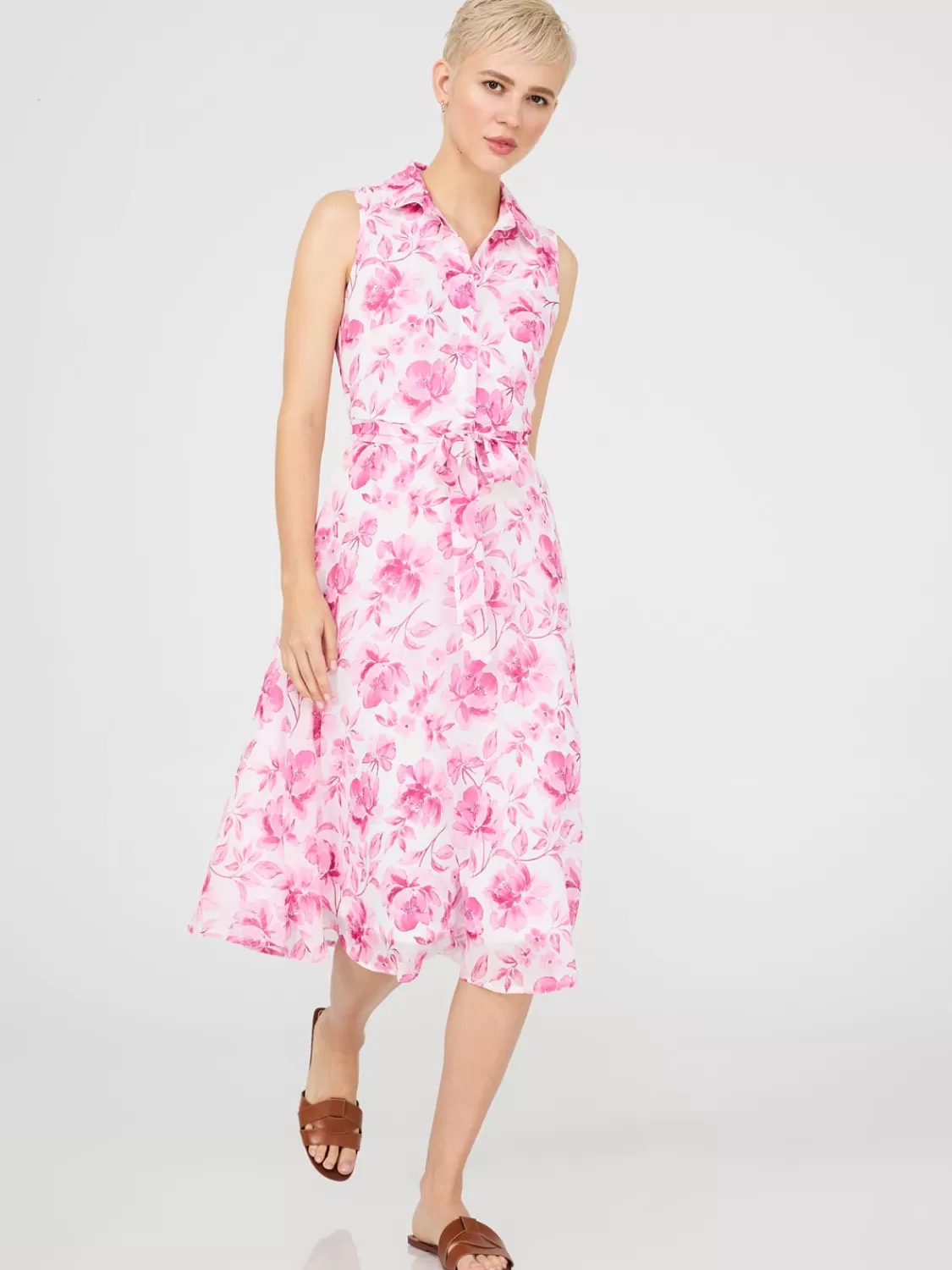 Suzy Shier Casual Dresses | Midi & Maxi*Sleeveless Chiffon Printed Button-Front Midi Dress