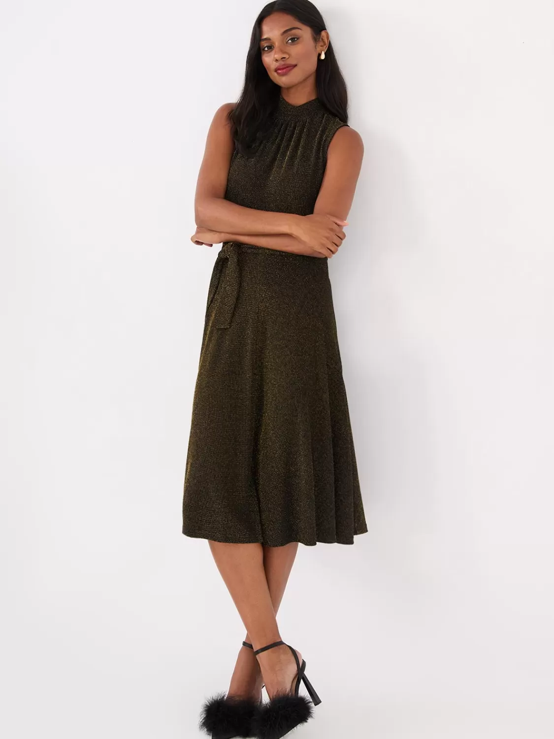 Suzy Shier Midi & Maxi | Party Dresses*Sleeveless Glitter Mock Neck Midi Dress