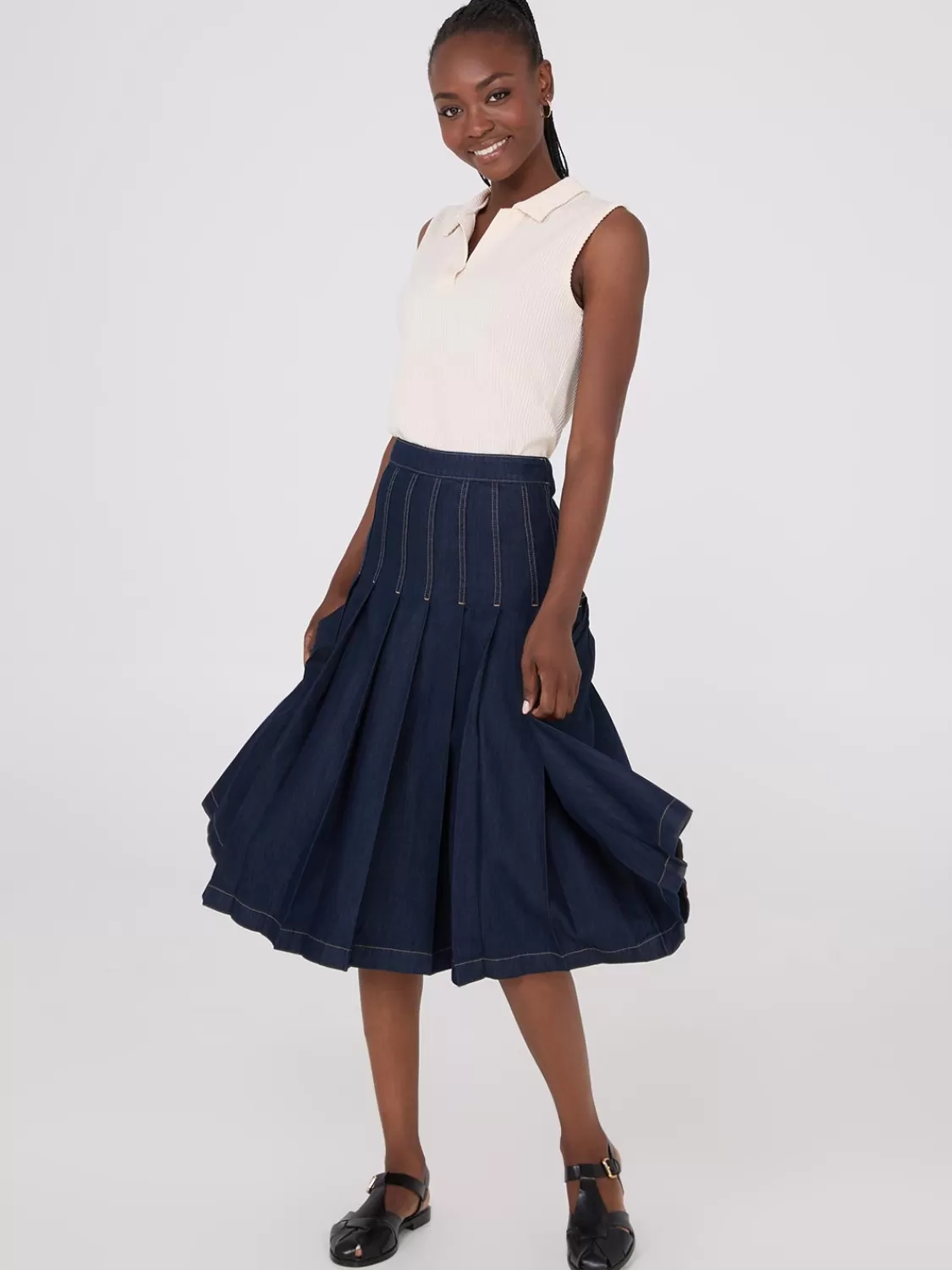 Suzy Shier Sleeveless*Sleeveless Johnny Collar Ribbed Top