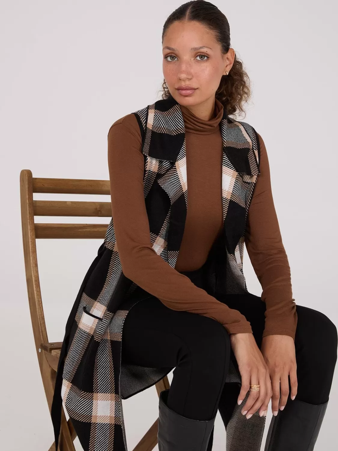 Suzy Shier Sleeveless | Sweaters & Cardigans*Sleeveless Open-Front Plaid Duster