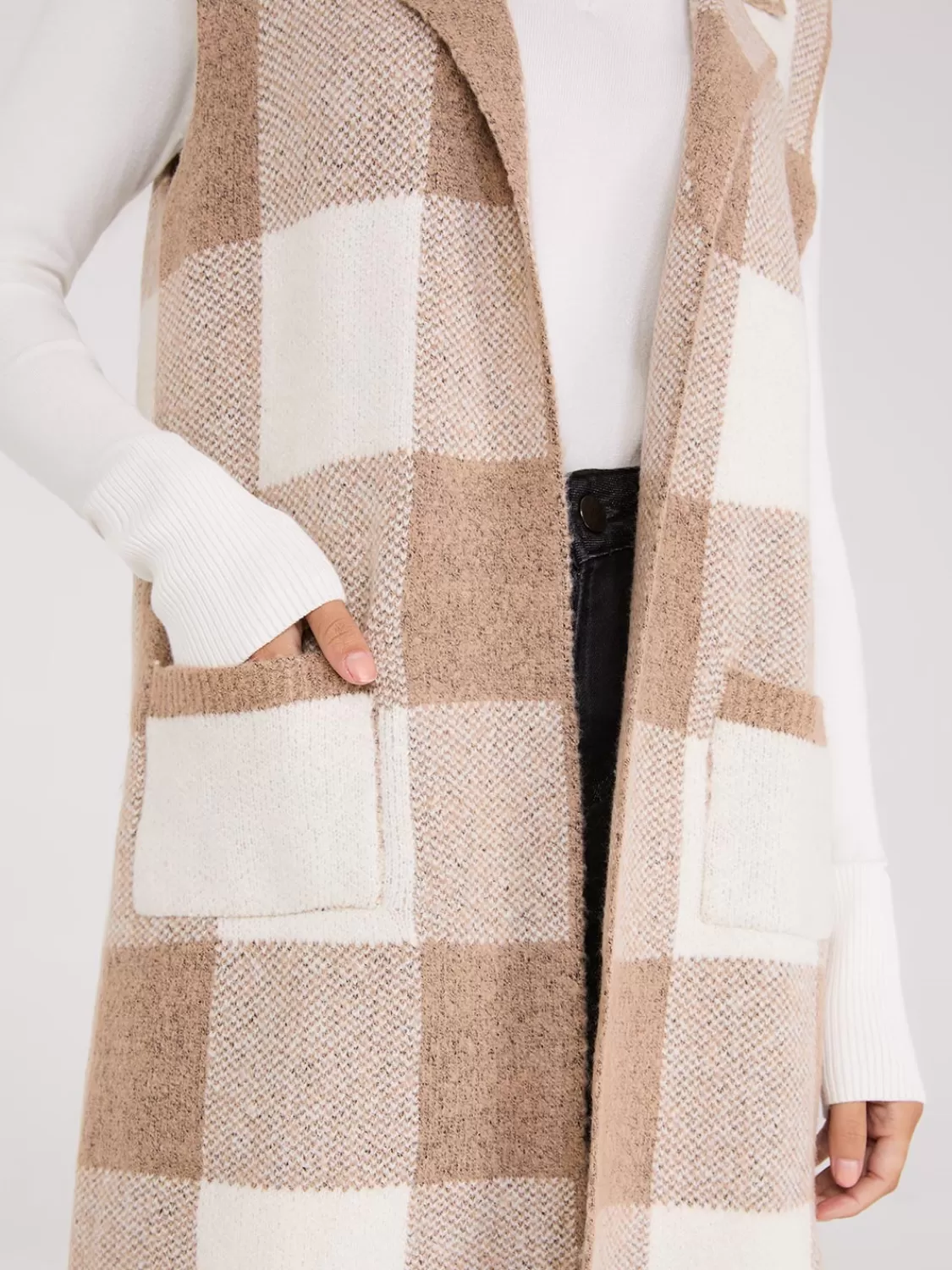 Suzy Shier Sleeveless | Sweaters & Cardigans*Sleeveless Plaid Collared Duster