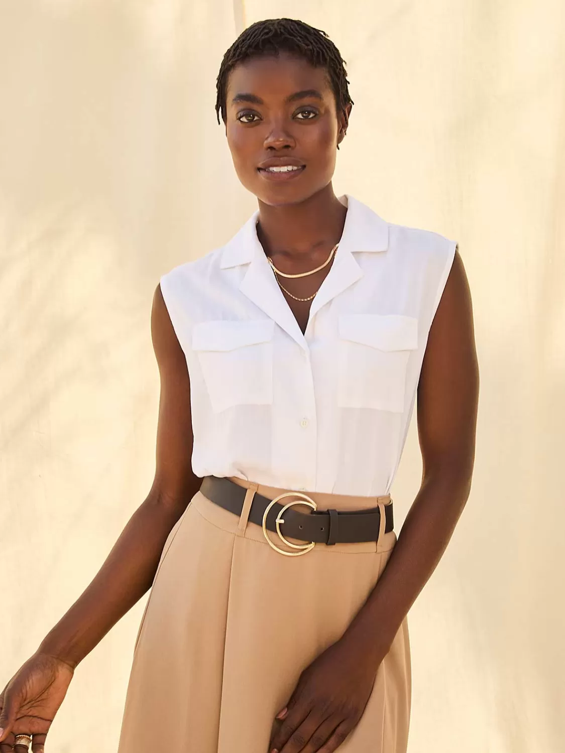Suzy Shier Sleeveless | Blouses*Sleeveless Tencel Button-Front Blouse