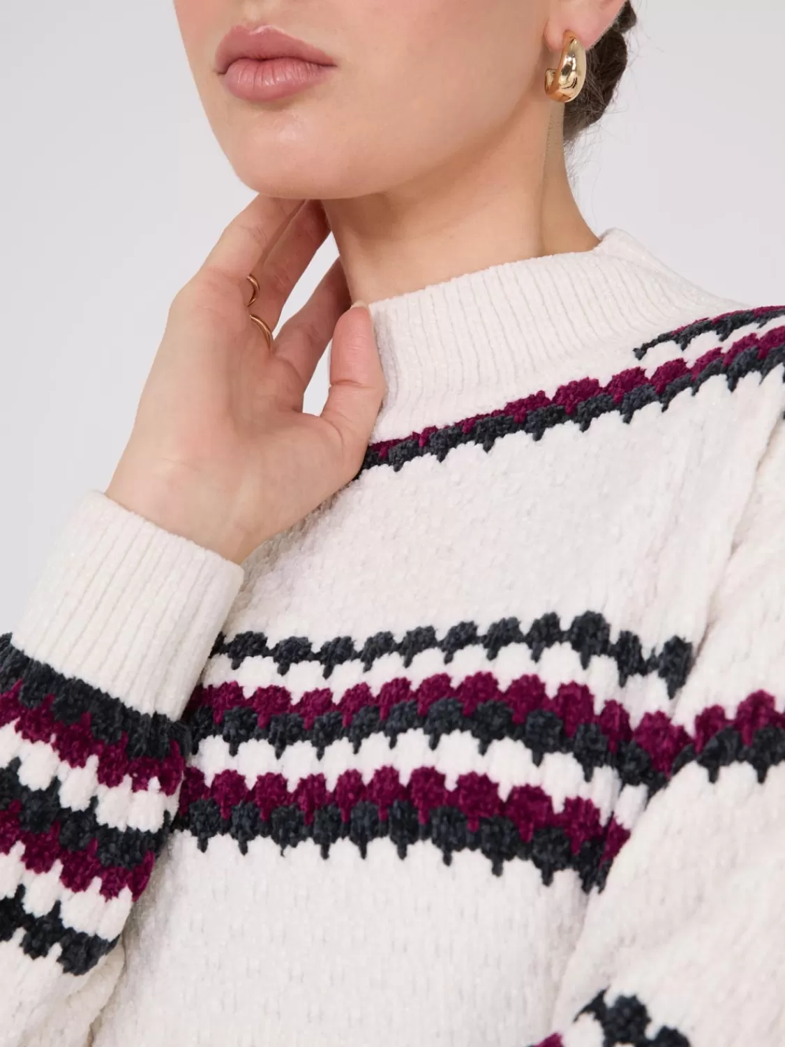 Suzy Shier Long Sleeve | Sweaters & Cardigans*Striped Chenille Mock Neck Sweater