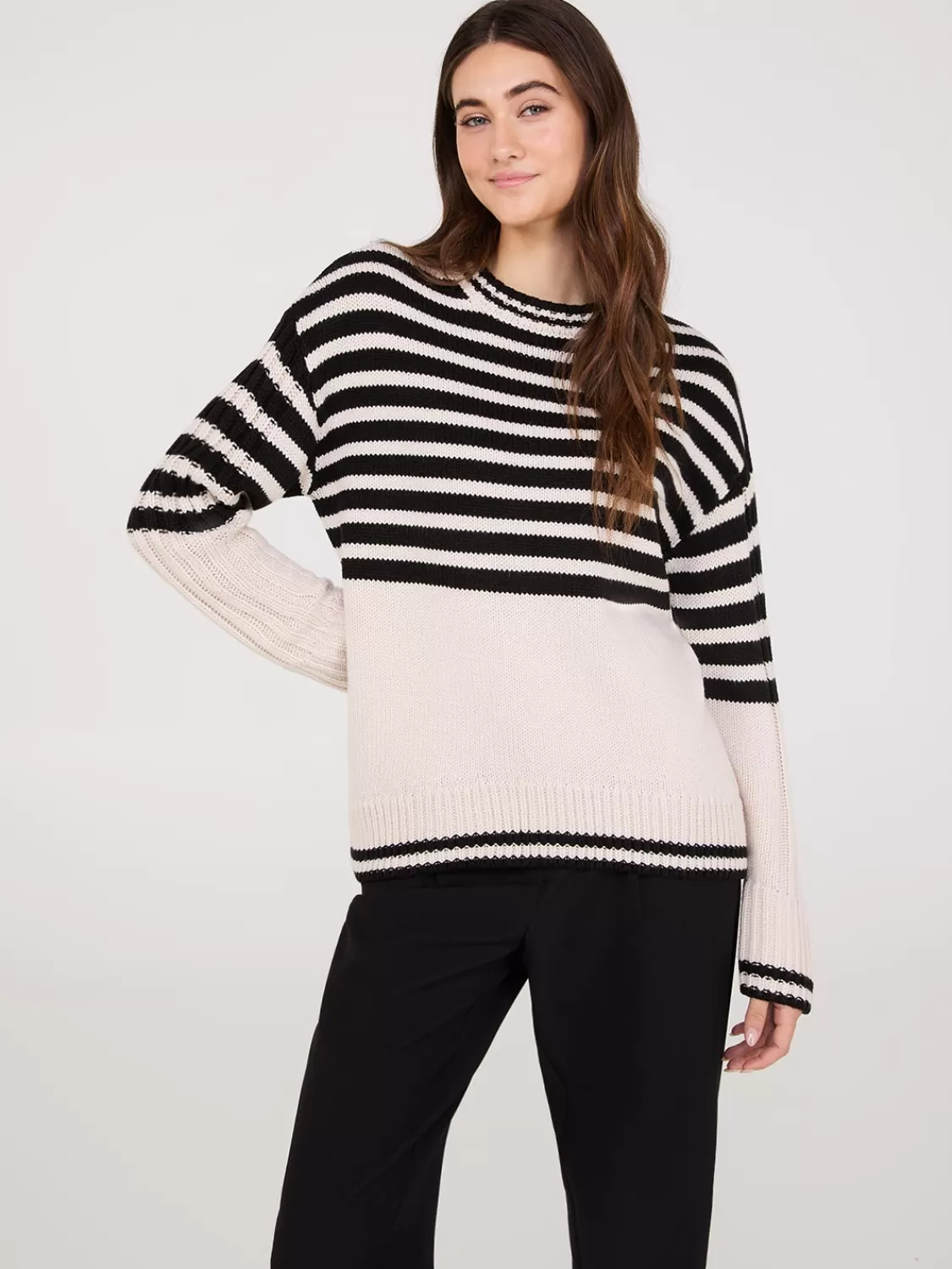 Suzy Shier Long Sleeve | Sweaters & Cardigans*Striped Crew Neck High-Low Sweater