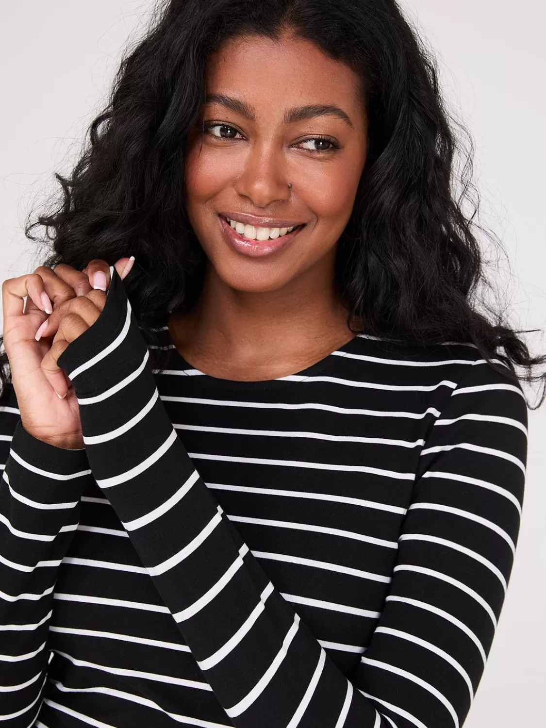 Suzy Shier Suzy Everyday | Long Sleeve*Striped Long Sleeve Round Neck Top
