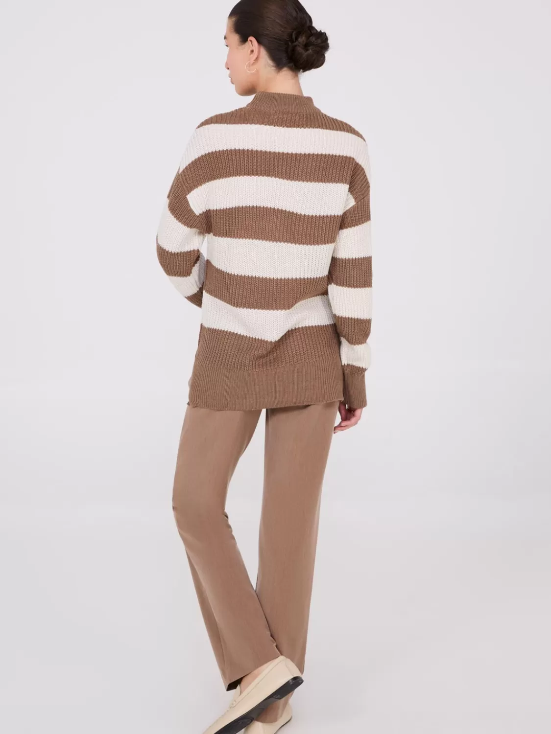 Suzy Shier Long Sleeve | Sweaters & Cardigans*Striped Mock Neck Sweater With Side Slits