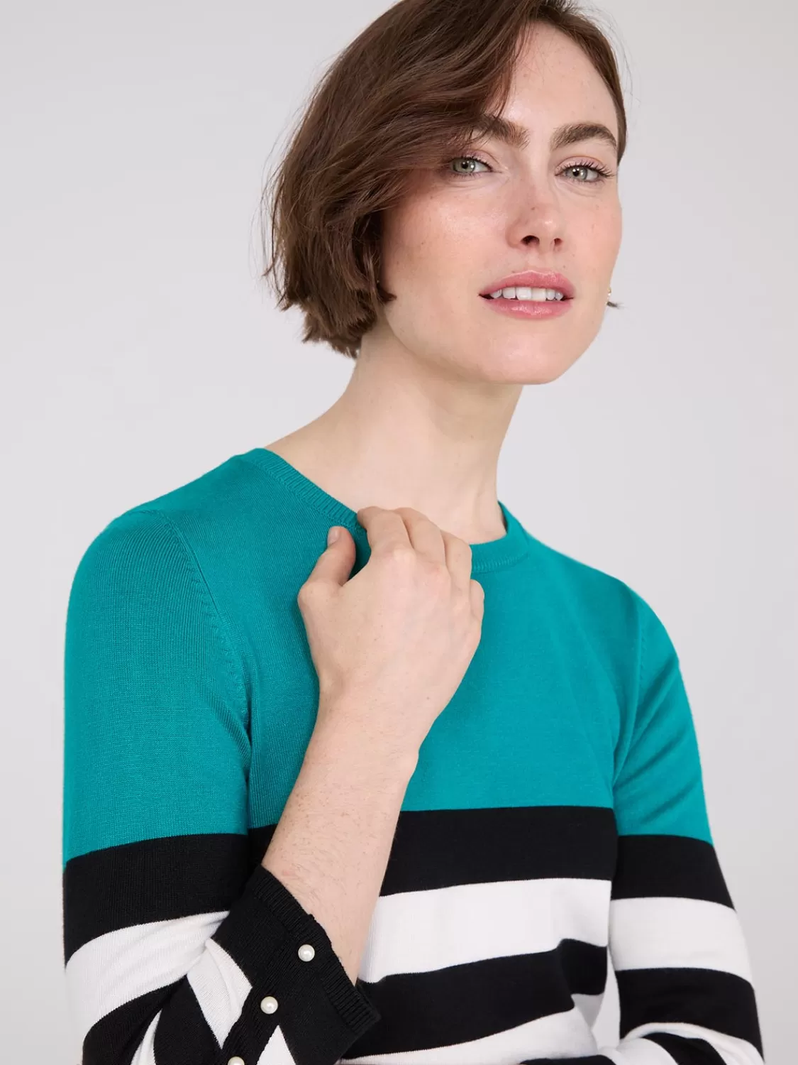 Suzy Shier Long Sleeve | Sweaters & Cardigans*Striped Round Neck Sweater With Button Details