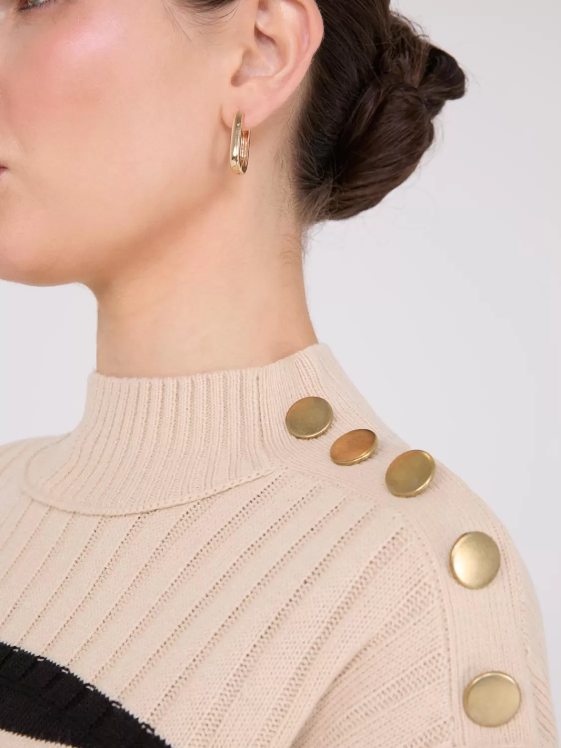 Suzy Shier Long Sleeve | Sweaters & Cardigans*Striped Tunic Sweater With Button Details