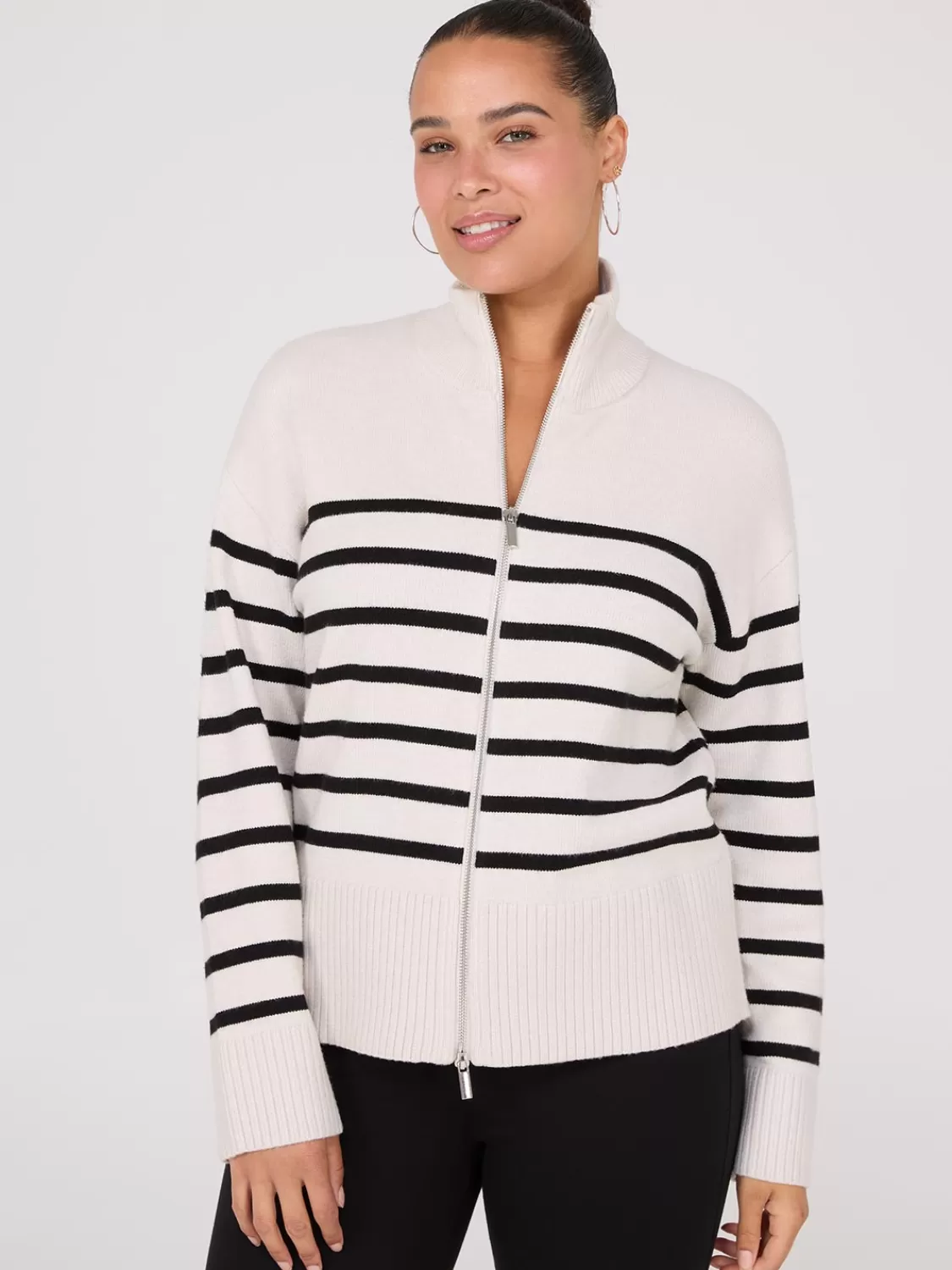 Suzy Shier Long Sleeve | Sweaters & Cardigans*Striped Zip-Front Sweater