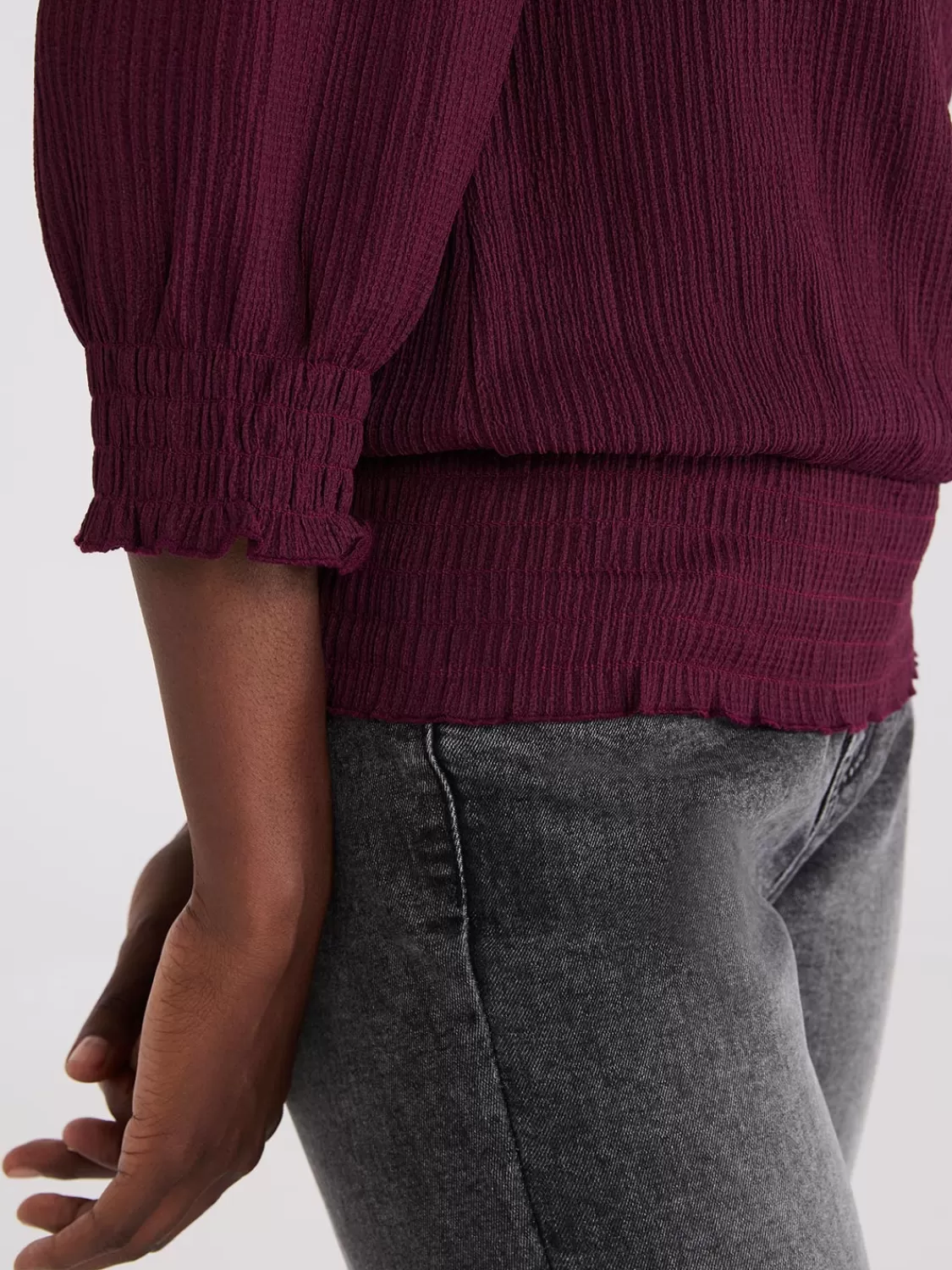 Suzy Shier Tops | Long Sleeve*Textured 3/4 Sleeve Round Neck Top
