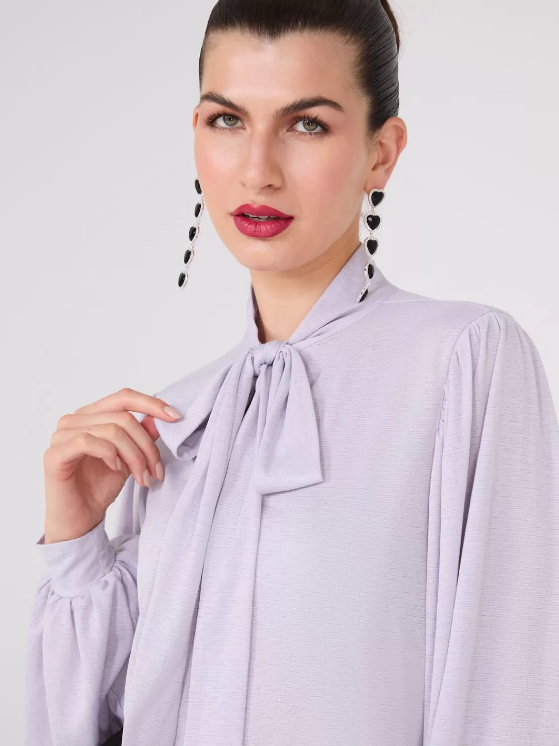 Suzy Shier Tops | Long Sleeve*Textured Bow Blouse