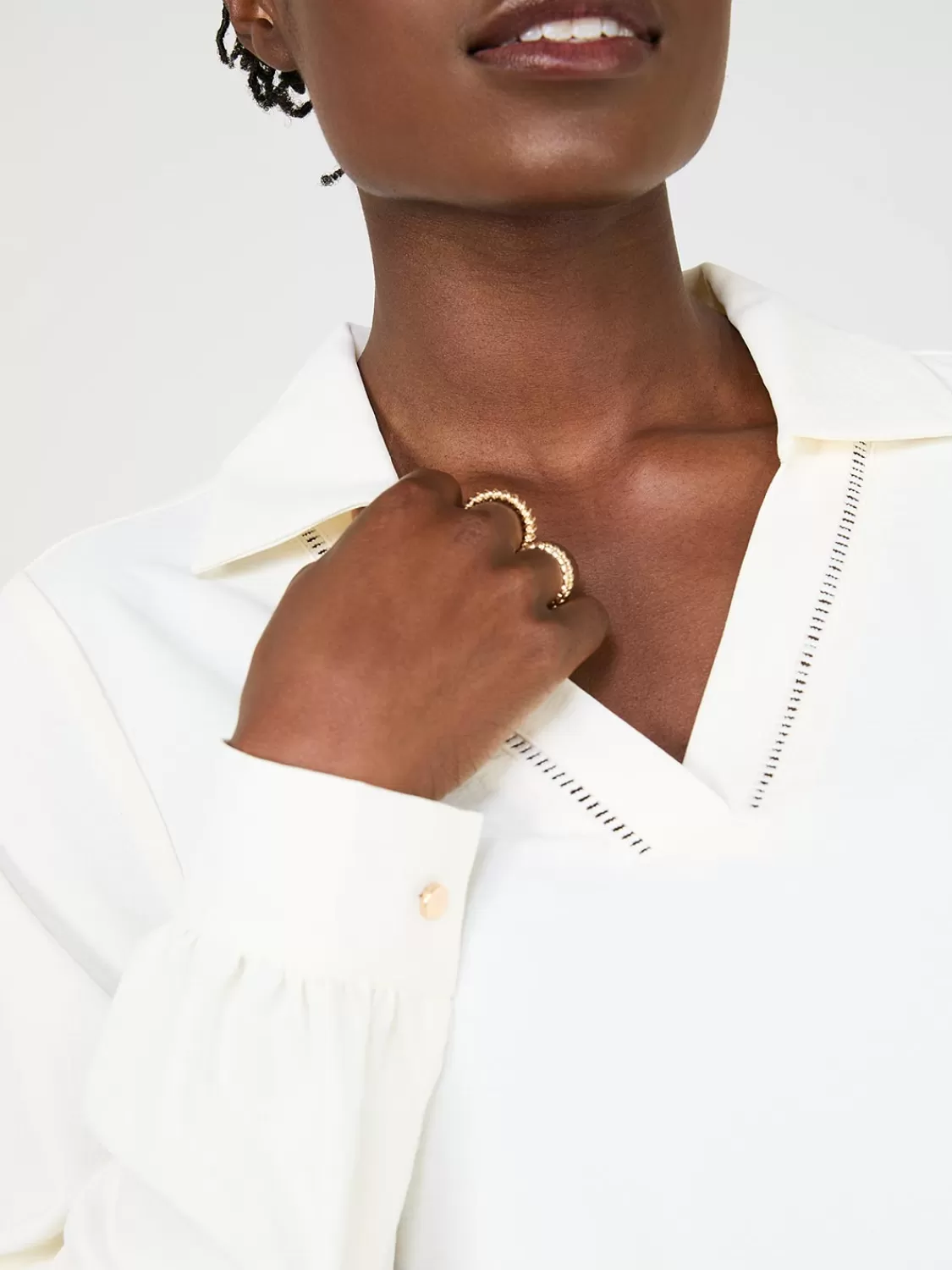 Suzy Shier Tops | Long Sleeve*Textured Johnny Collar Popover Blouse