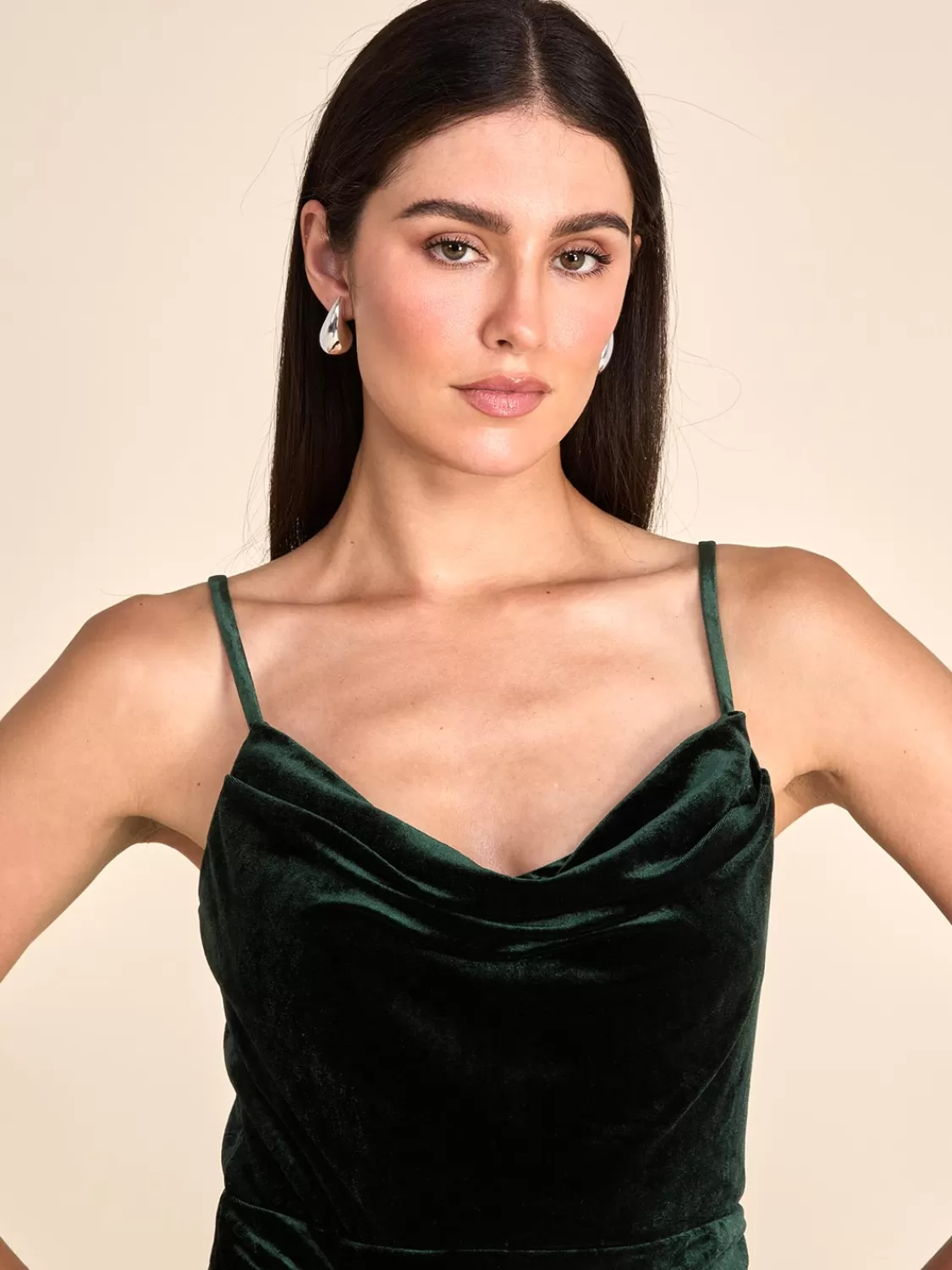 Suzy Shier Evening Gowns - Le Château*Velvet Cowl Neck Gown With Wrap Skirt