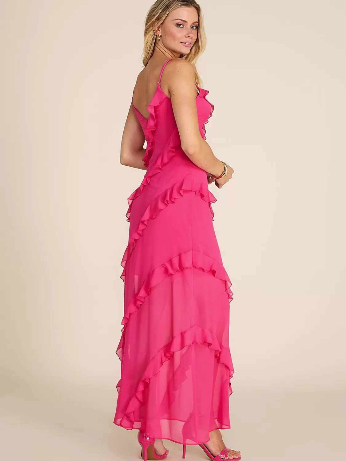 Suzy Shier Evening Gowns - Le Château*V-Neck Allover Ruffle Gown