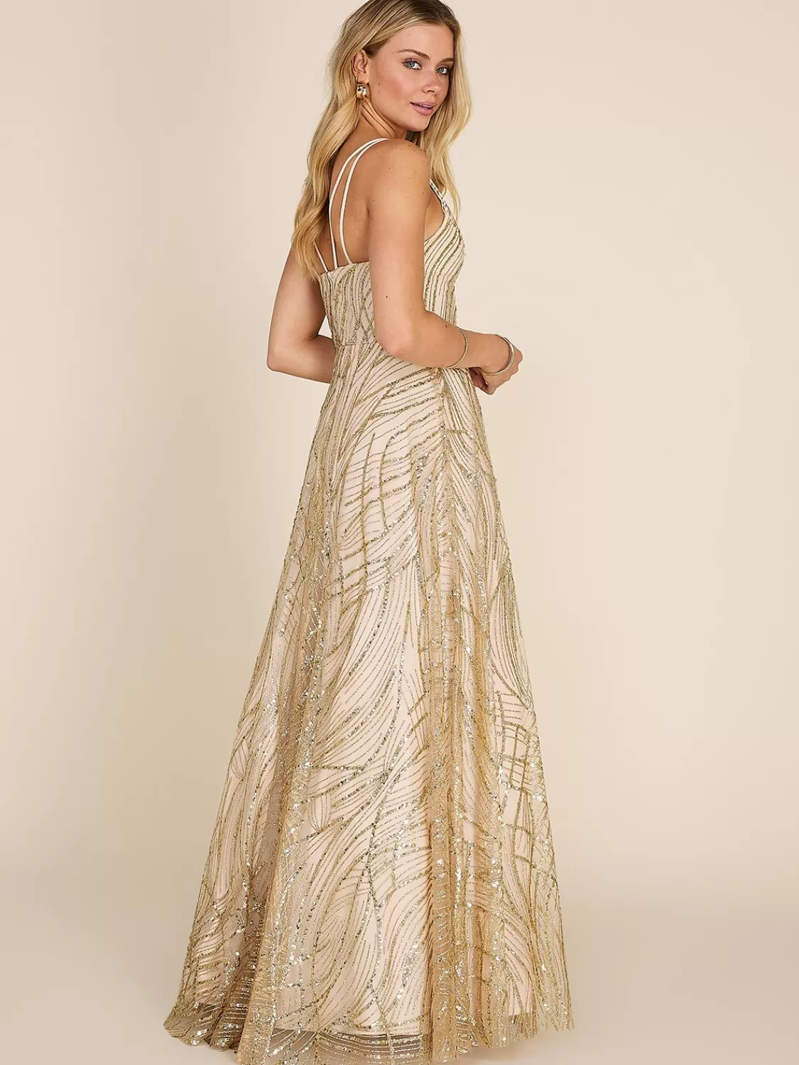 Suzy Shier Evening Gowns - Le Château*V-Neck Allover Sparkle On Mesh Ball Gown